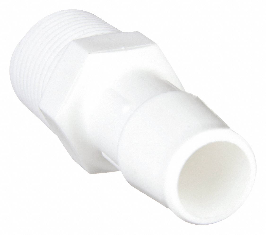 Polypropylene, Barbed x MNPT, Male Adapter - 1ZKG1