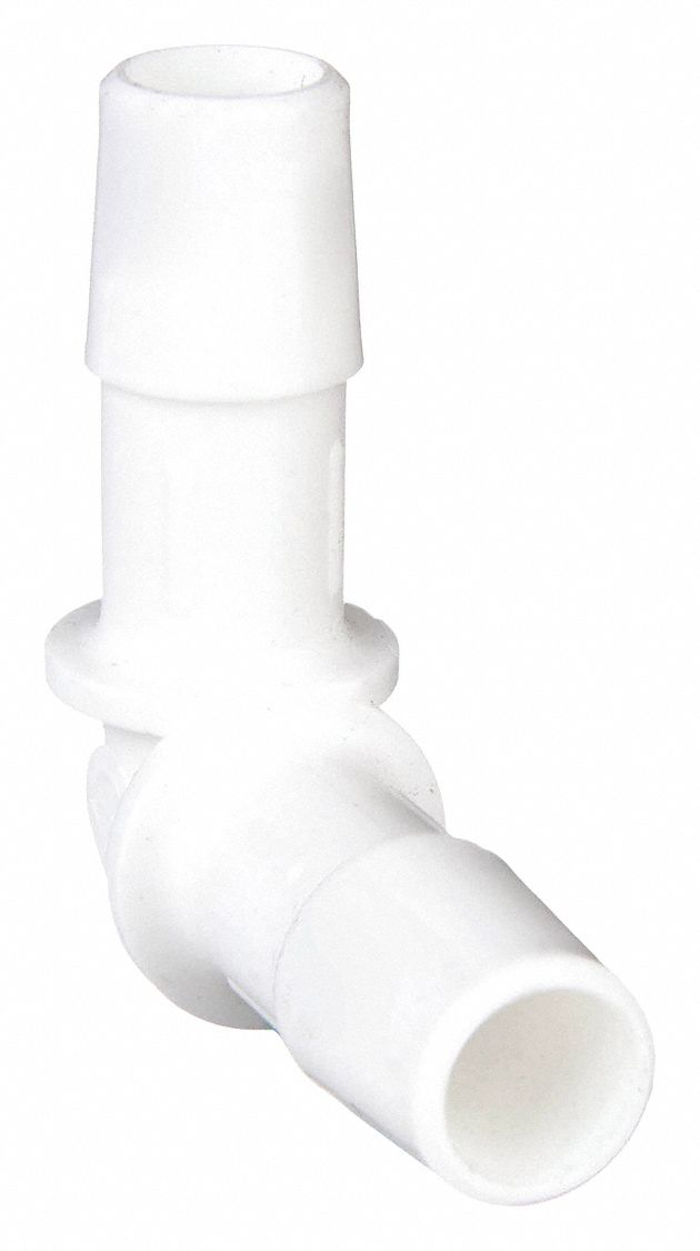 Barbed Fitting Elbow: 1 in ID x 1 in ID size, Barbed x Barbed, Polypropylene, 10 PK