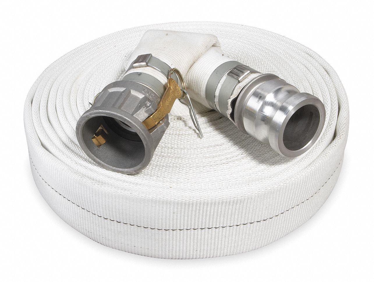 WATER DISCHARGE HOSE: 4 IN HOSE ID, 50 FT HOSE LG, 125 PSI, WHITE, 4 IN X 4 IN FITTING