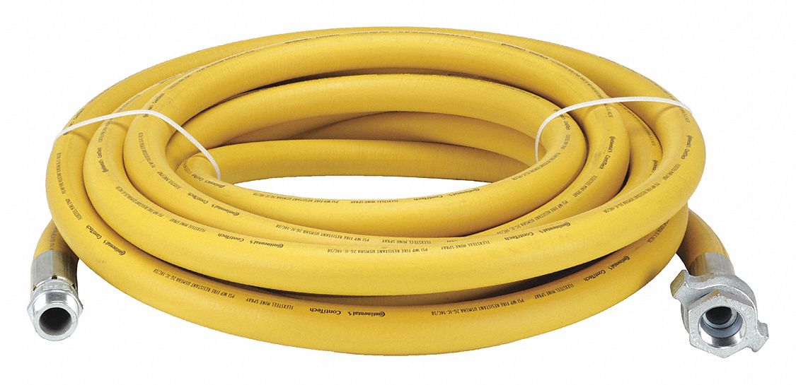 Air Hose: 1 1/2 in Hose Inside Dia., Yellow, 1 1/2 in FNPT x 1 1/2 in MNPT