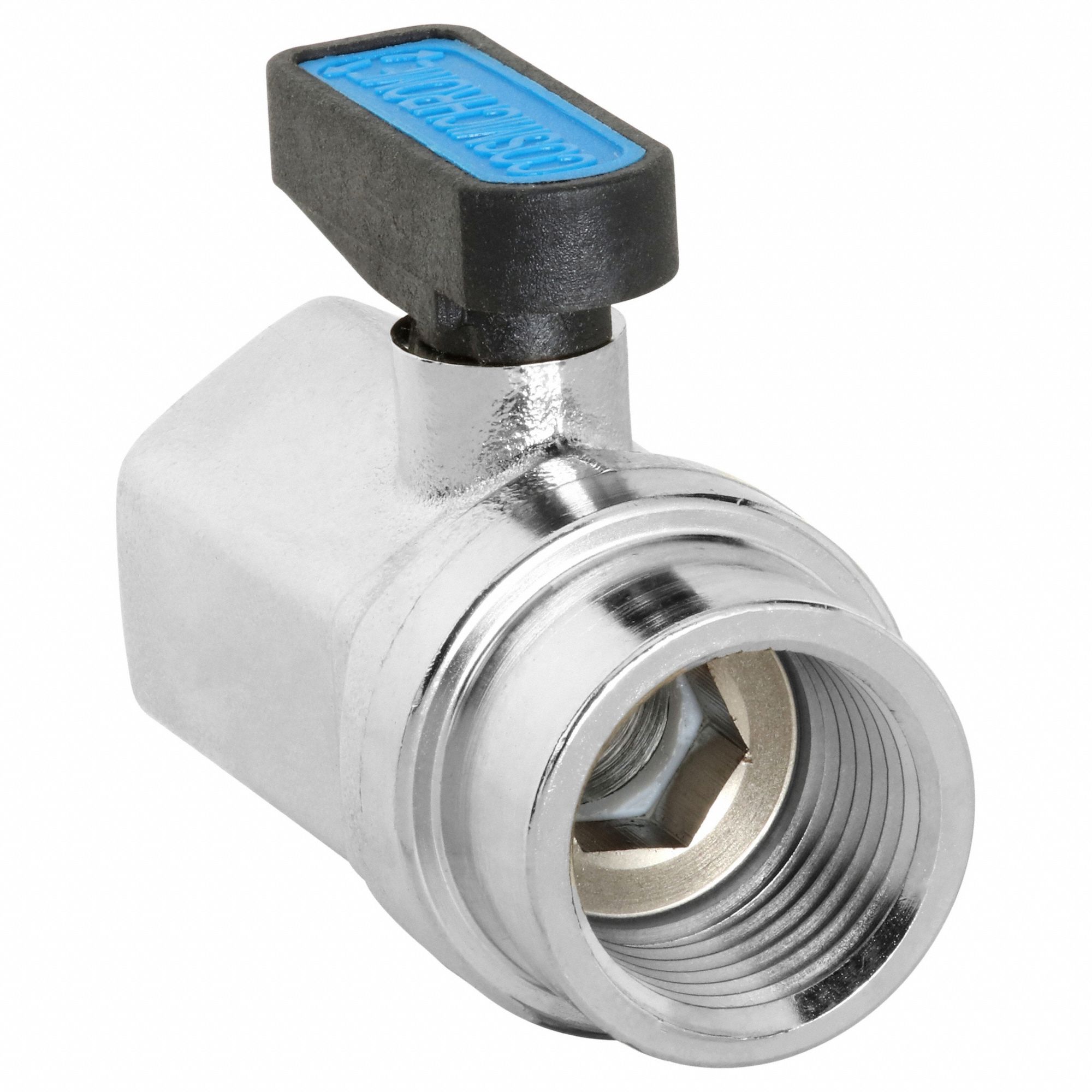 Manual Two-Way Ball Valve: 1/2 in, Nickel-Plated Brass, Straight, FNPT x FNPT, Wedge