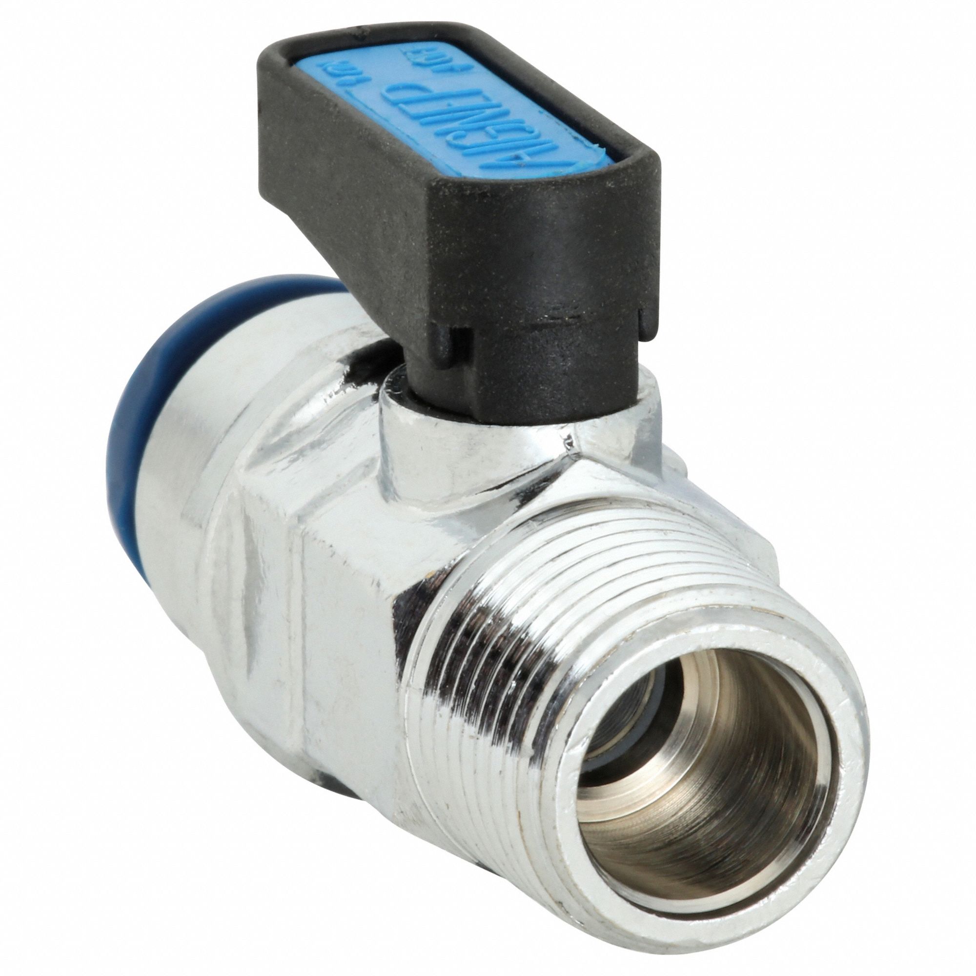 Manual Two-Way Ball Valve: 3/8 in, Nickel-Chrome Plated Brass, Straight, MNPT x Push