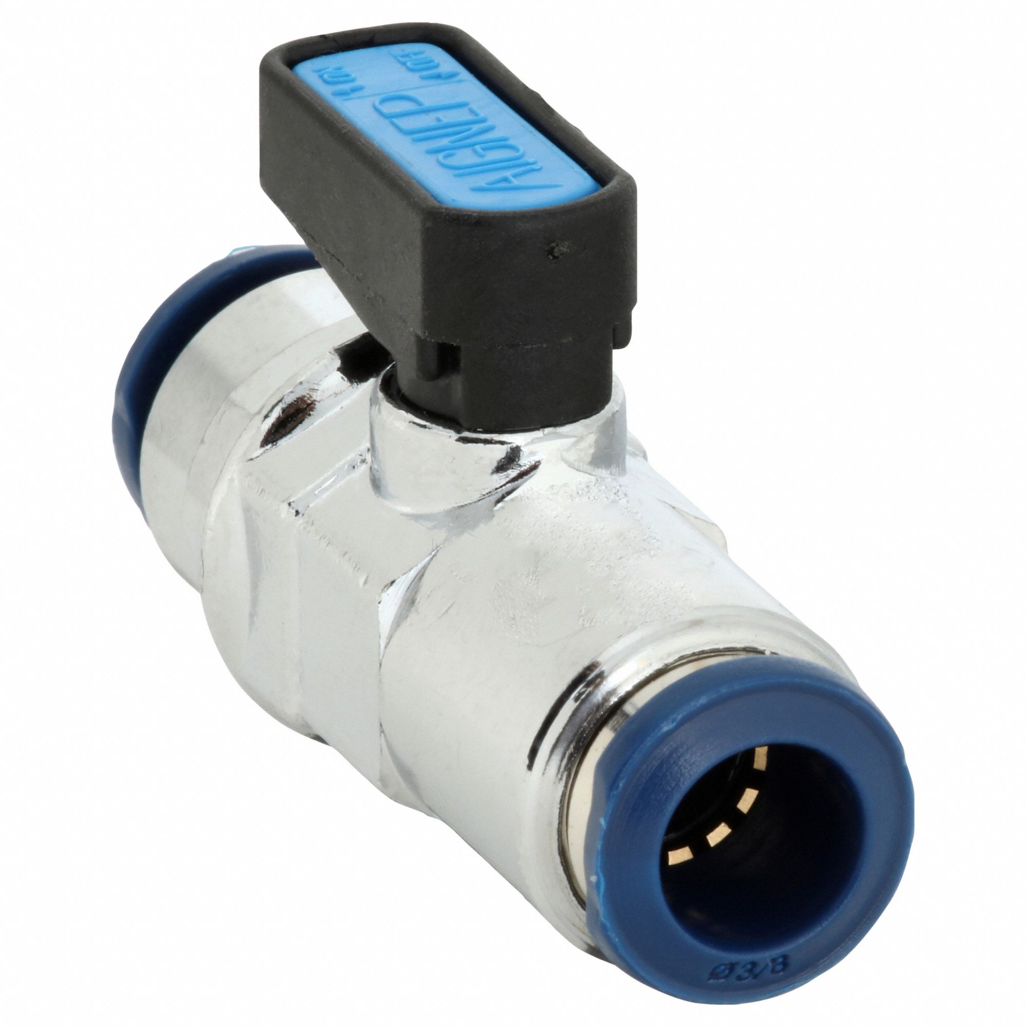 Manual Two-Way Ball Valve: 3/8 in, Nickel-Chrome Plated Brass, Straight, Push x Push