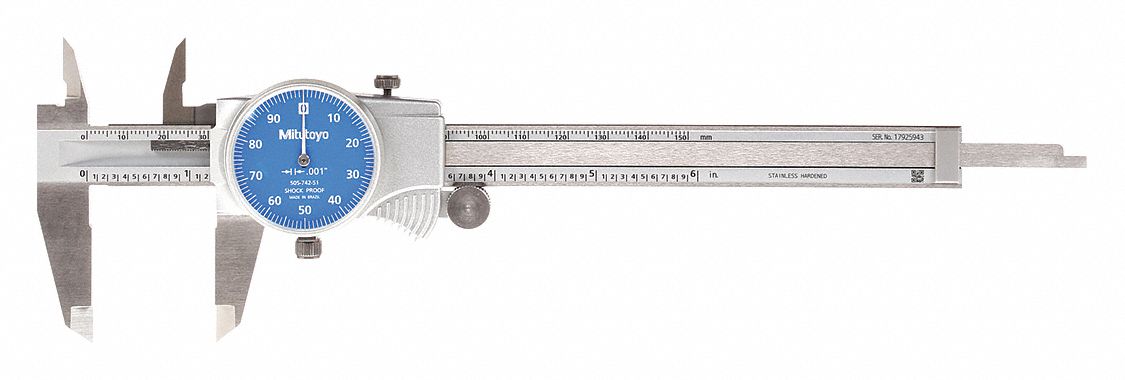 Mitutoyo, 0 In To 6 In Range, + -0.001 In Accuracy, Dial Caliper 