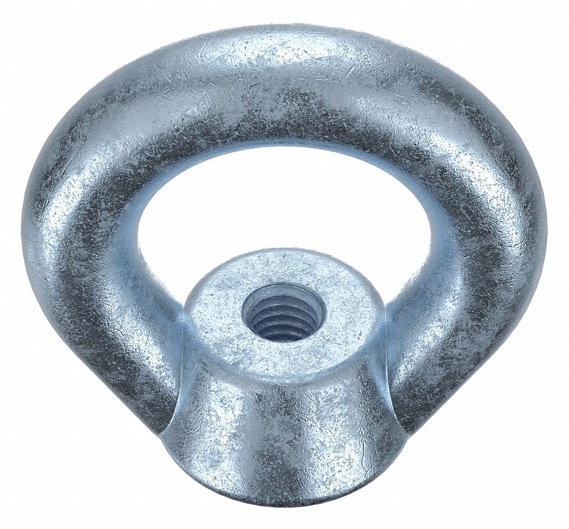 Eye Nut: M6x1.00 Thread, Steel, Zinc-Plated, Round, 20 mm Inside Dia, 36 mm Outside Dia, 4 PK