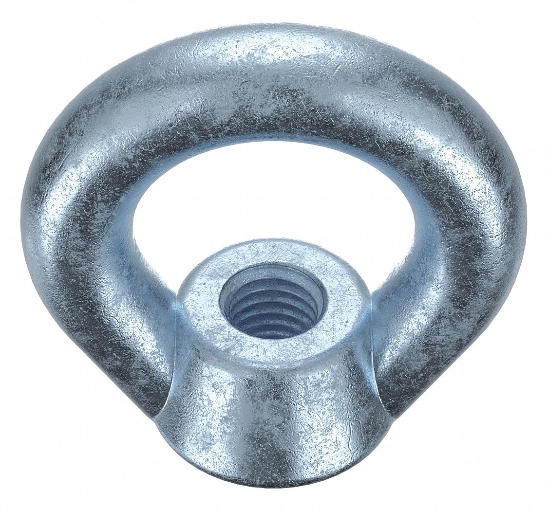 Eye Nut: M8x1.25 Thread, Steel, Zinc-Plated, Round, 20 mm Inside Dia, 36 mm Outside Dia, 4 PK