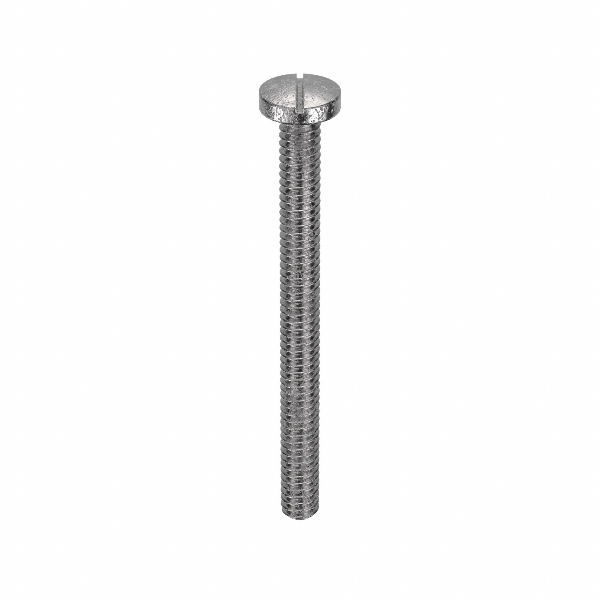 Machine Screw: #2-56 Thread Size, 1 in Lg, 18-8, Stainless Steel, Plain, Pan, Slotted, 100 PK