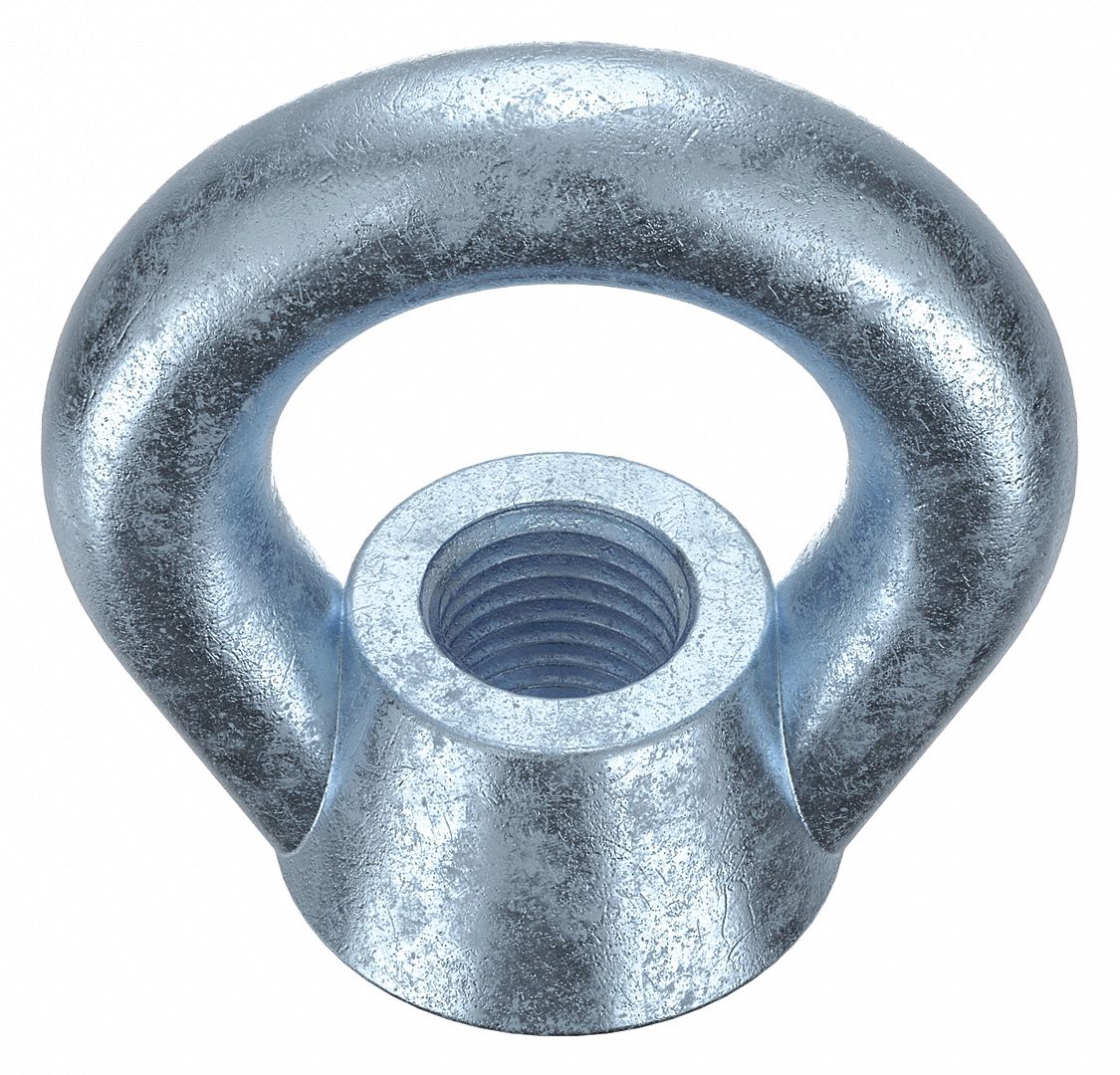 Eye Nut: M30x3.50 Thread, Steel, Zinc-Plated, Round, 60 mm Inside Dia, 108 mm Outside Dia, 109 mm Ht