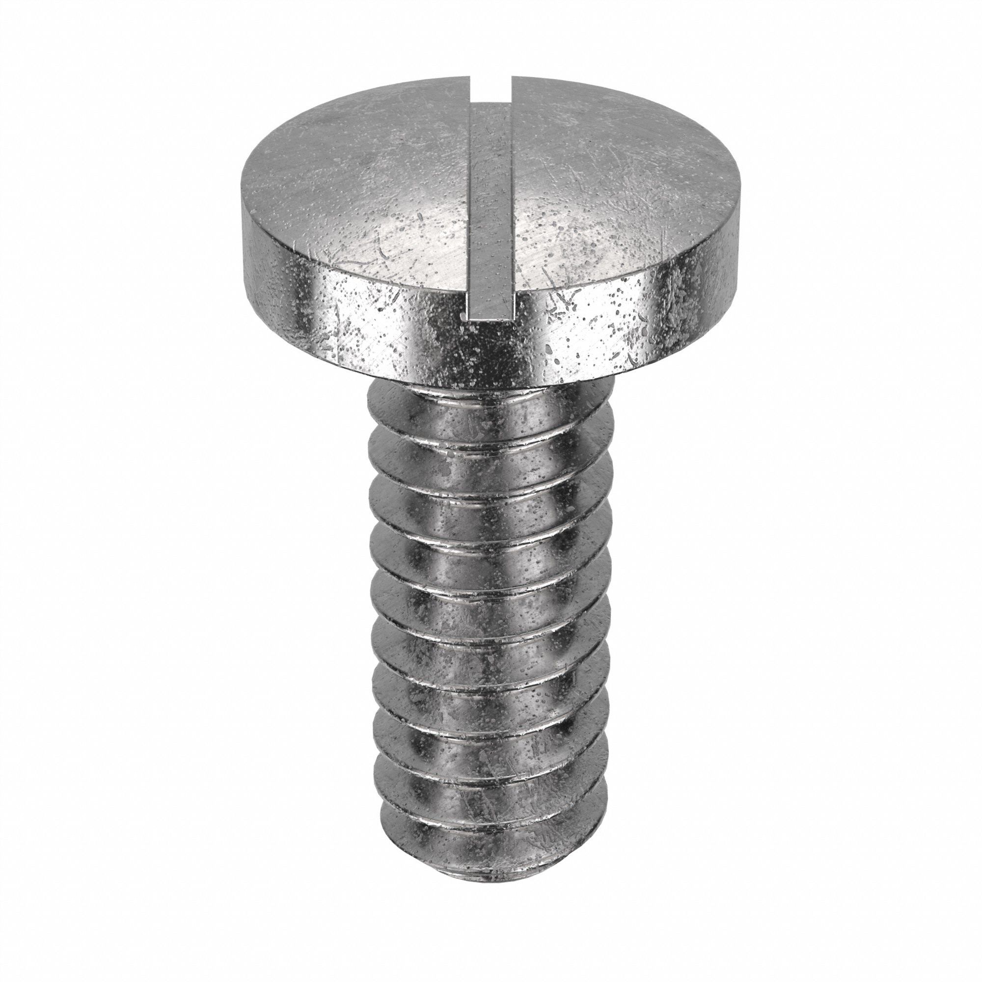 Machine Screw: #6-32 Thread Size, 3/8 in Lg, 18-8, Stainless Steel, Plain, Pan, Slotted, 100 PK