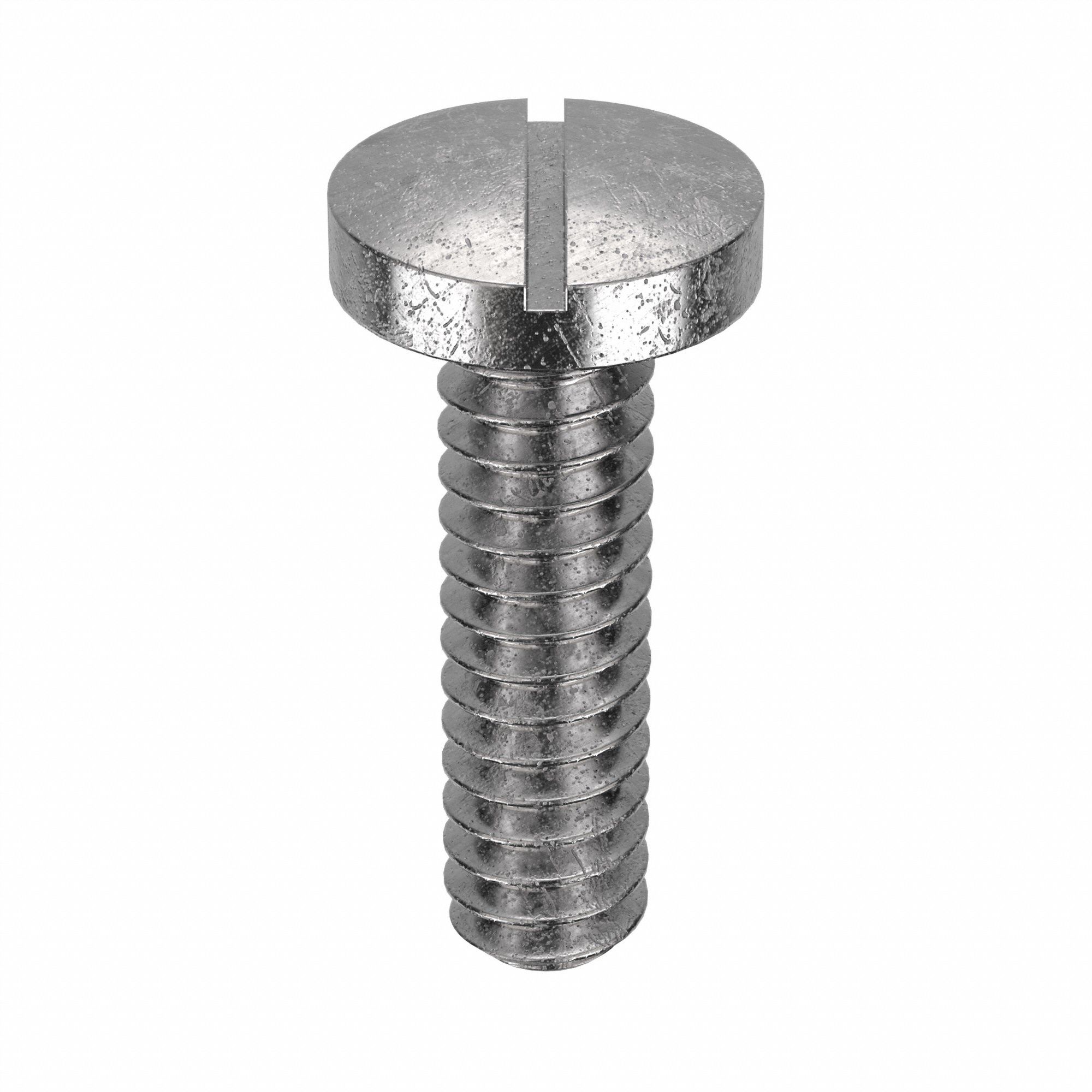 Machine Screw: #6-32 Thread Size, 1/2 in Lg, 18-8, Stainless Steel, Plain, Pan, Slotted, 100 PK