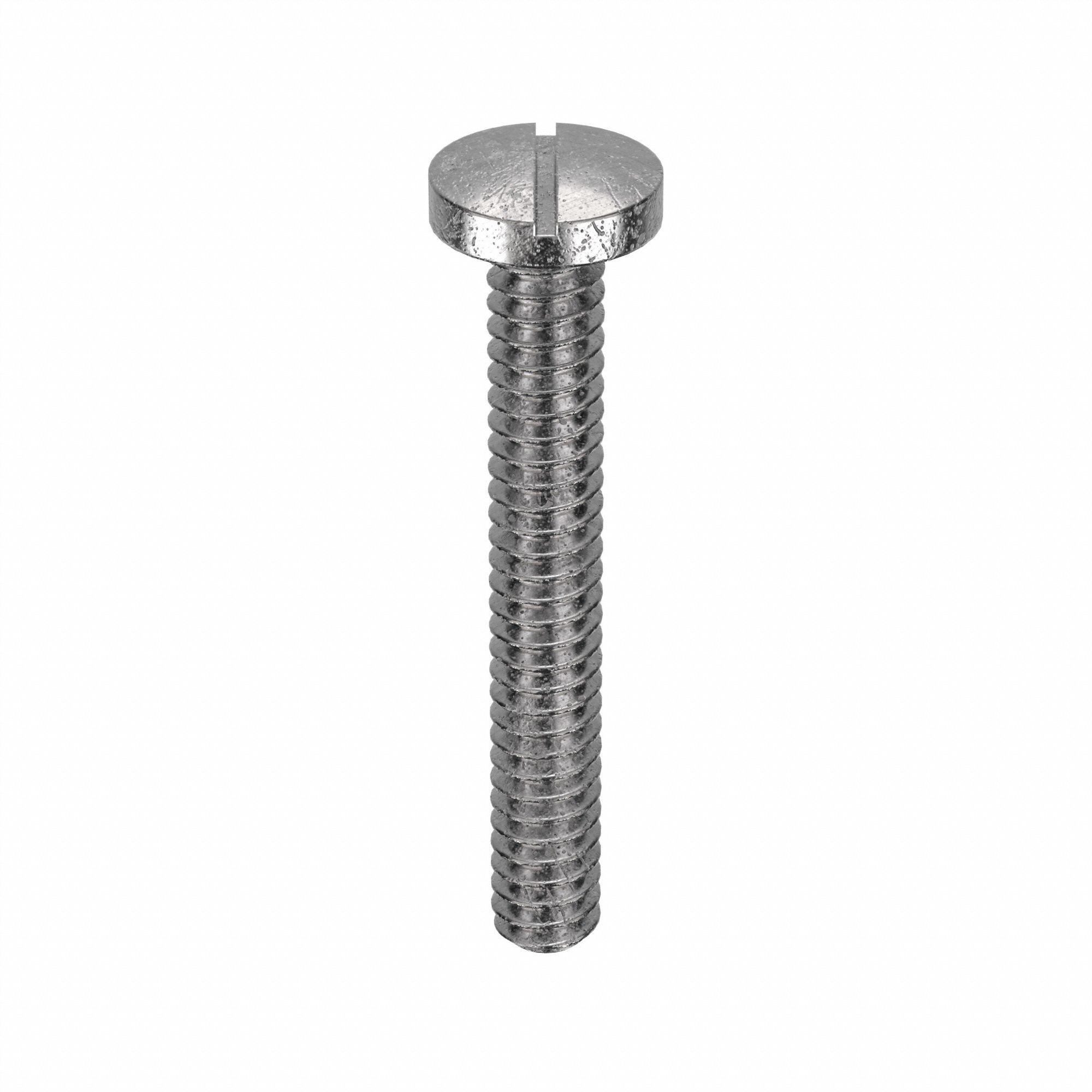 Machine Screw: #6-32 Thread Size, 1 in Lg, 18-8, Stainless Steel, Plain, Pan, Slotted, 100 PK