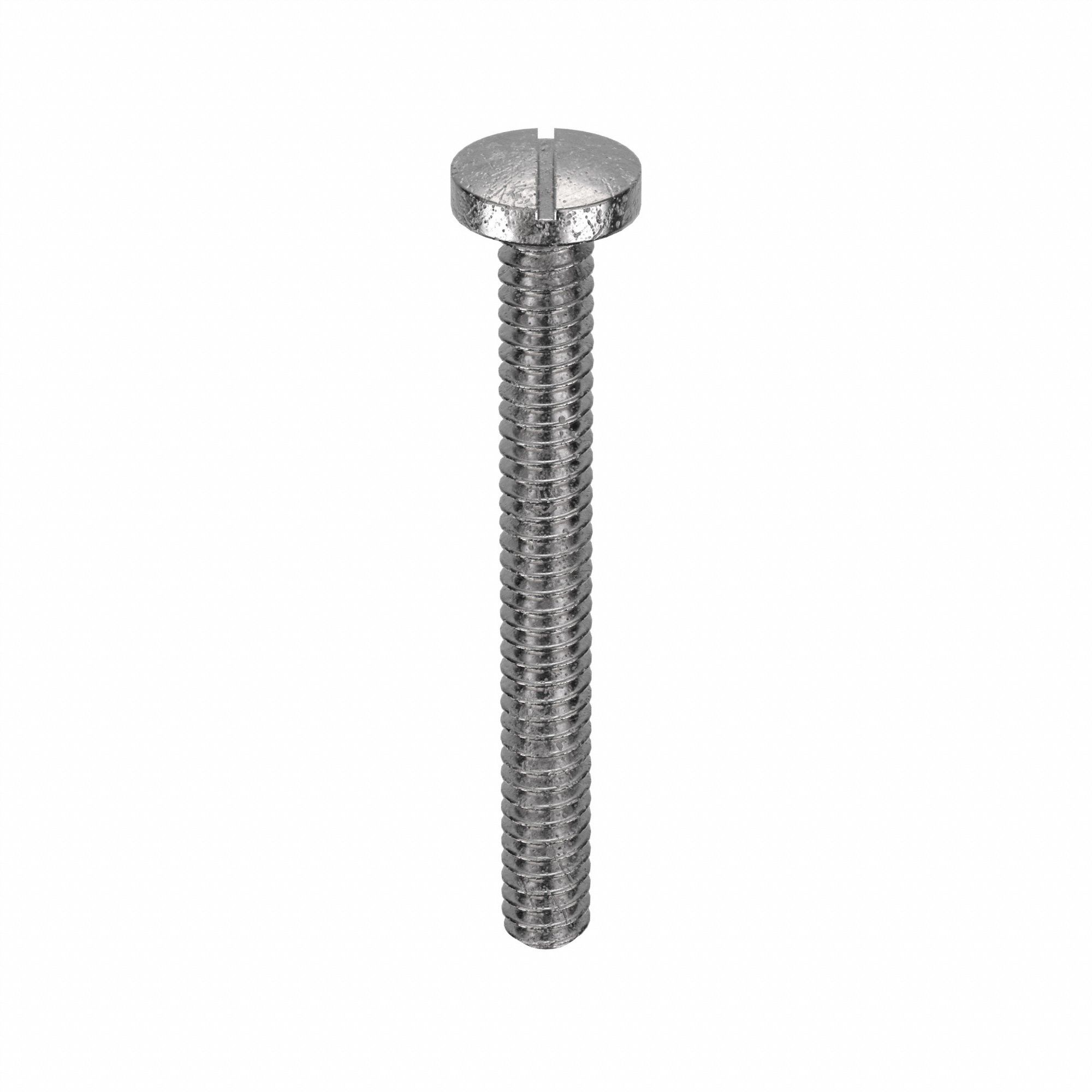 Machine Screw: #6-32 Thread Size, 1 1/4 in Lg, 18-8, Stainless Steel, Plain, Pan, Slotted, 100 PK