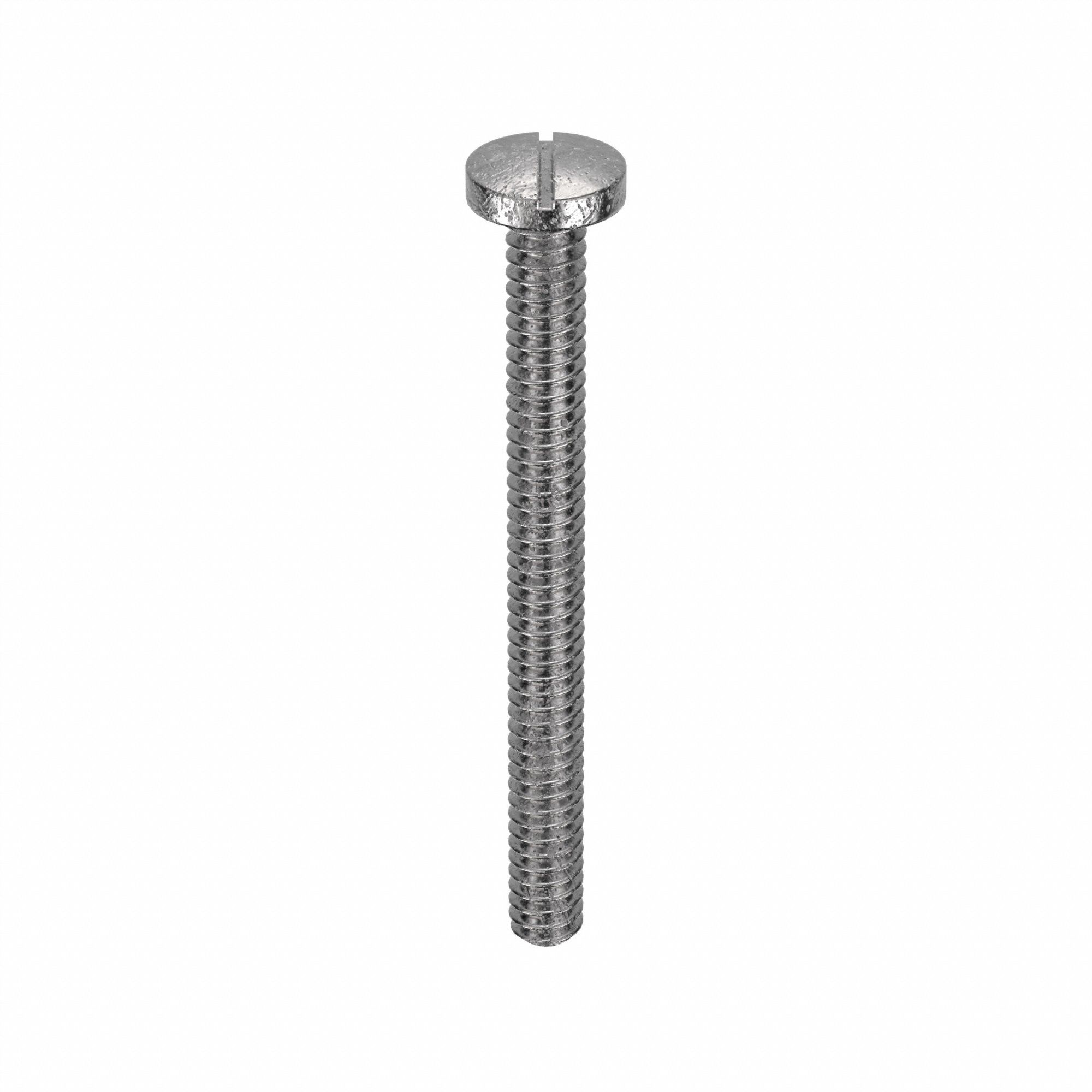 Machine Screw: #6-32 Thread Size, 1 1/2 in Lg, 18-8, Stainless Steel, Plain, Pan, Slotted, 100 PK
