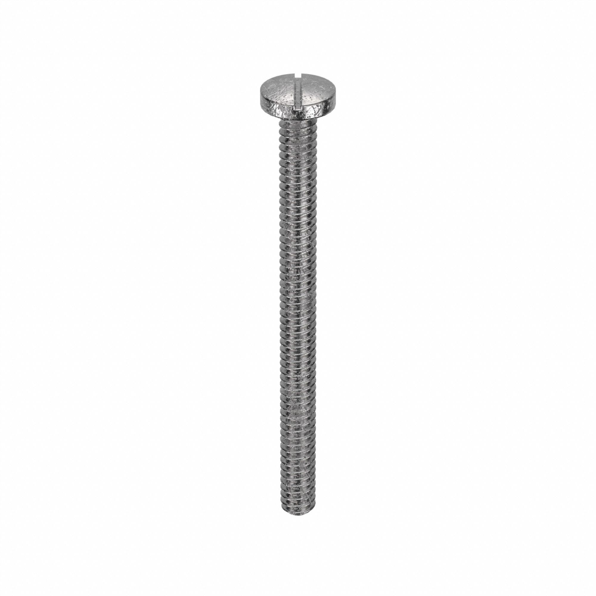 Machine Screw: #6-32 Thread Size, 1 3/4 in Lg, 18-8, Stainless Steel, Plain, Pan, Slotted, 100 PK