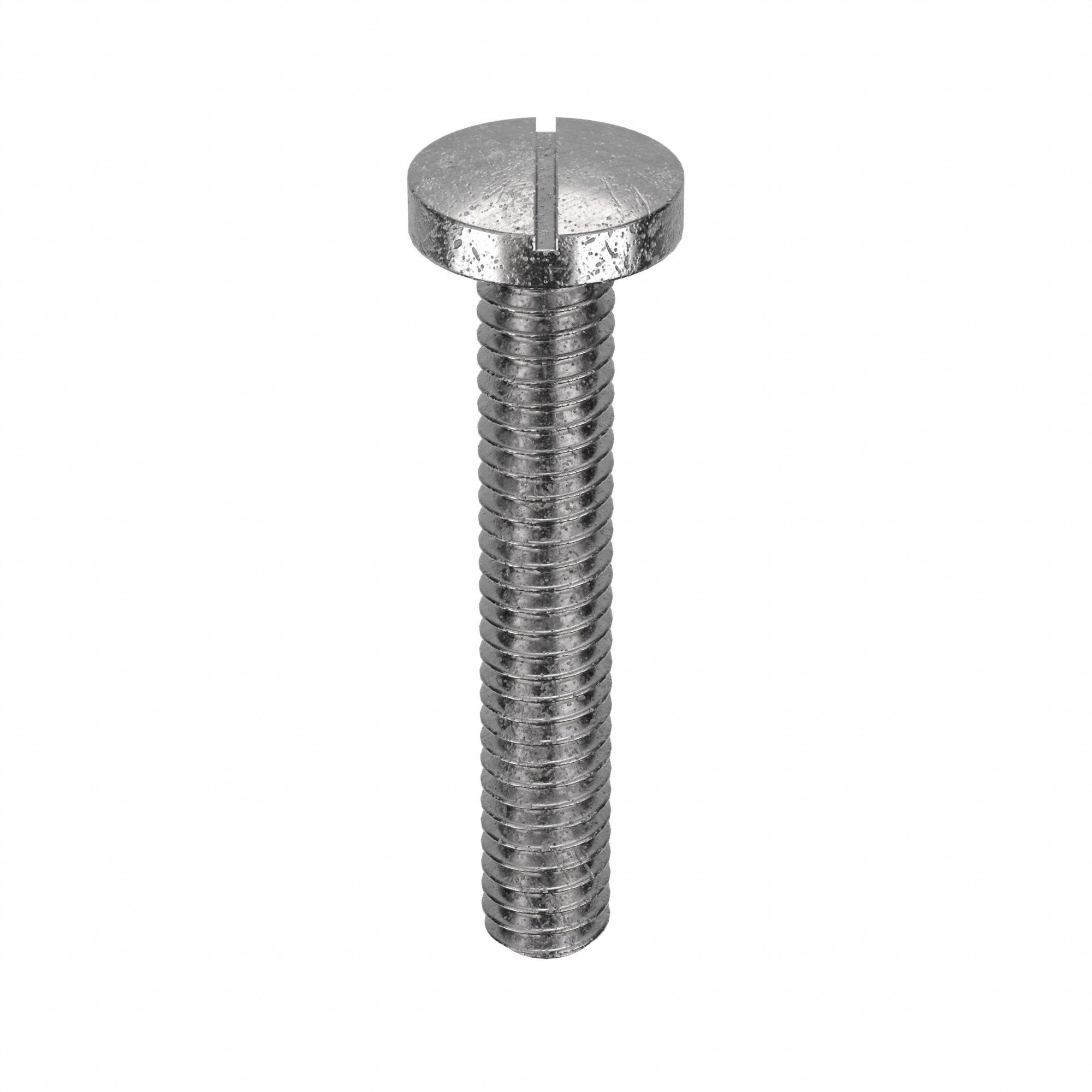 Machine Screw: #8-32 Thread Size, 1 in Lg, 18-8, Stainless Steel, Plain, Pan, Slotted, 100 PK