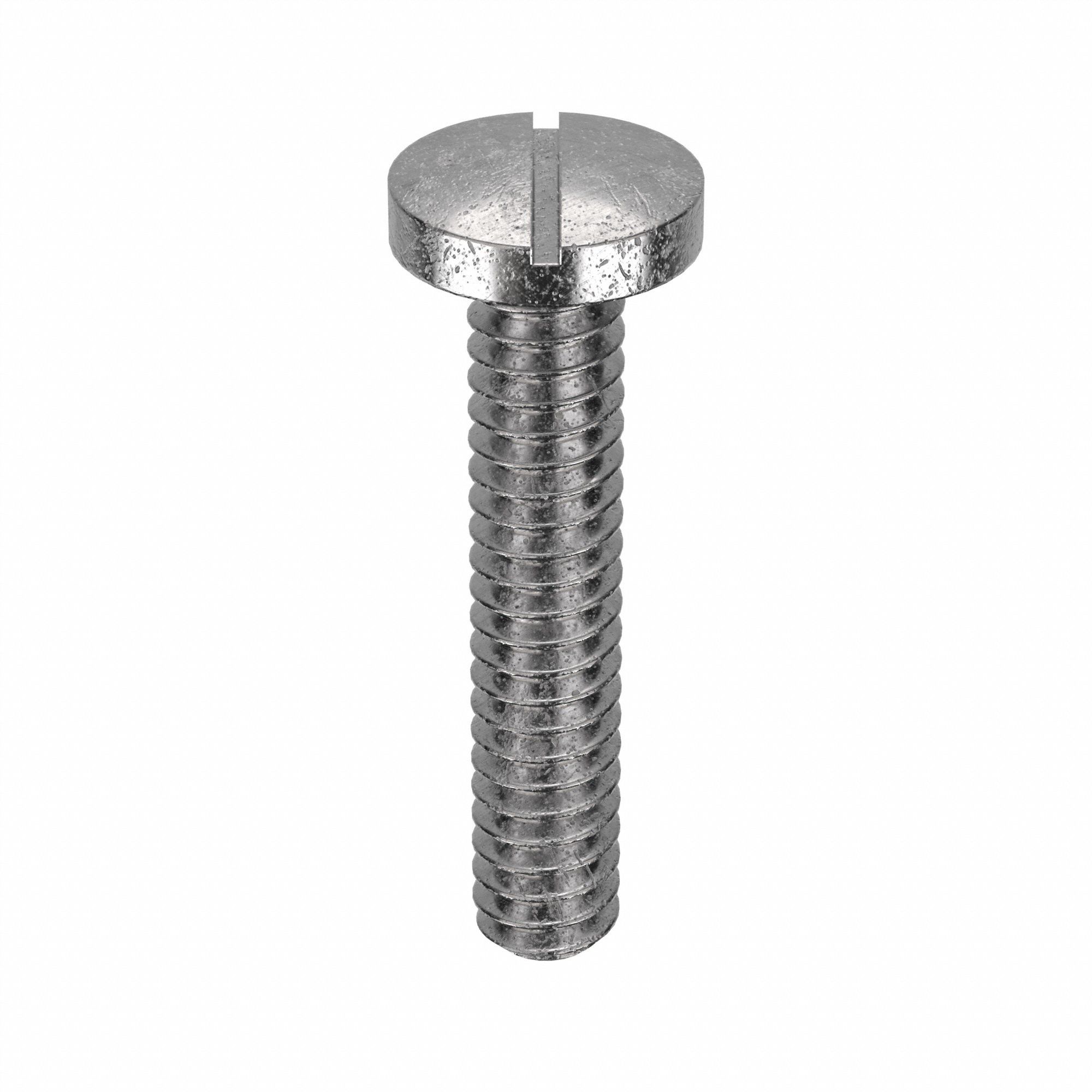 MACHINE SCREW, #10-24 THREAD, 1 IN L, 18-8 SS, PLAIN FINISH, PAN, SLOTTED, INCH, 100 PK