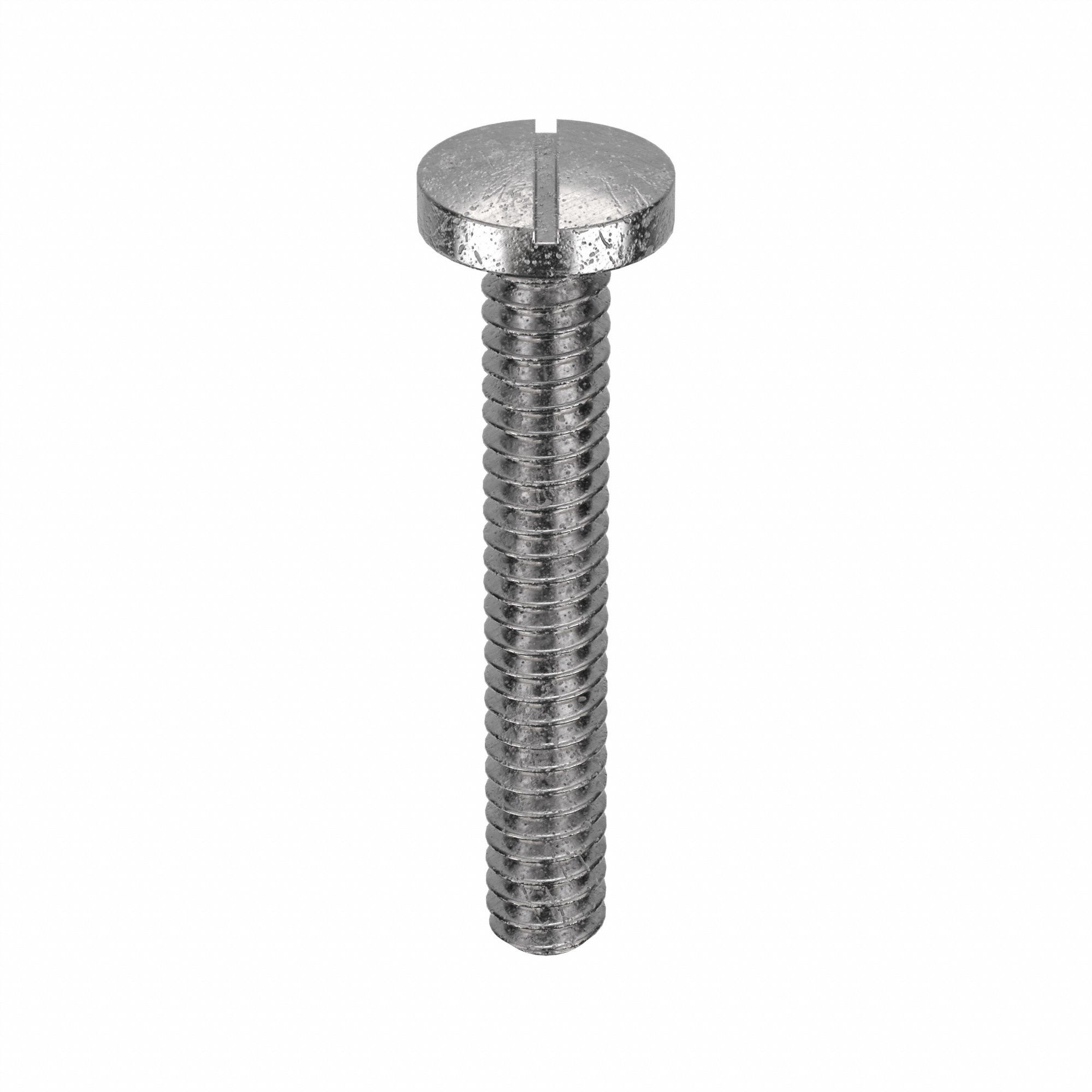 MACHINE SCREW, #10-24 THREAD, 1¼ IN L, 18-8 SS, PLAIN FINISH, PAN, SLOTTED, 100 PK