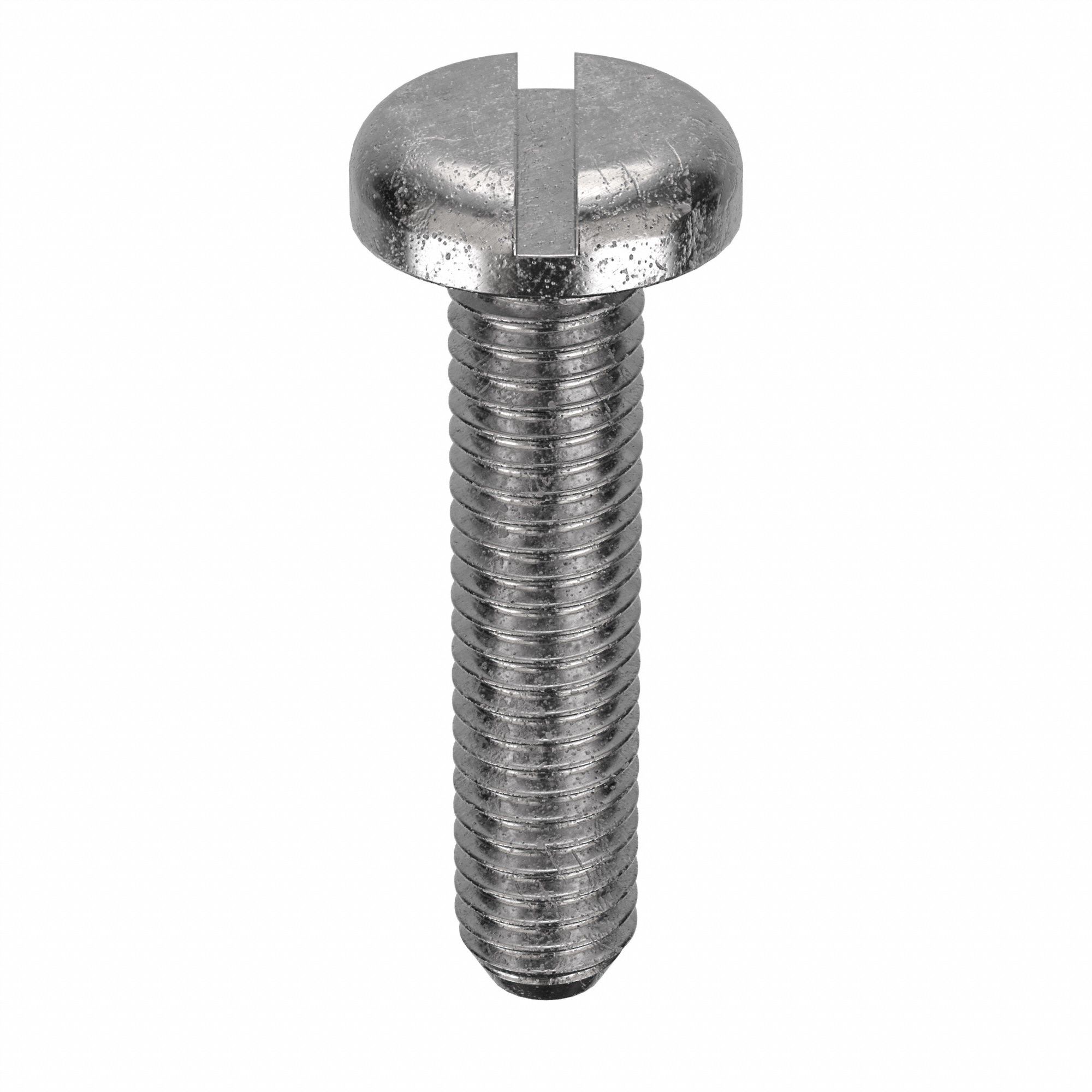Machine Screw: #10-32 Thread Size, 7/8 in Lg, Stainless Steel, Plain, Pan, Slotted, 100 PK