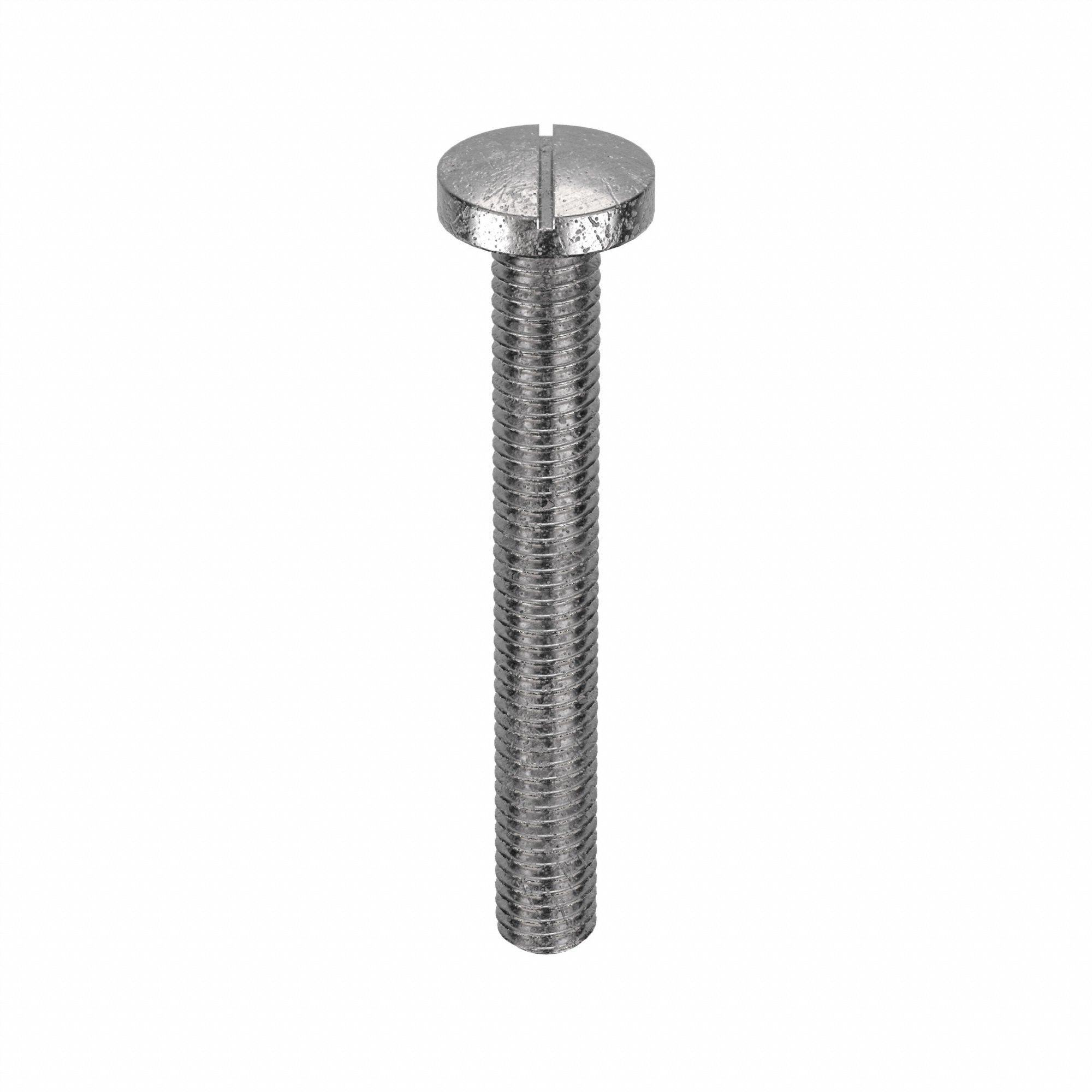 Machine Screw: #10-32 Thread Size, 1 1/2 in Lg, Stainless Steel, Plain, Pan, Slotted, 100 PK