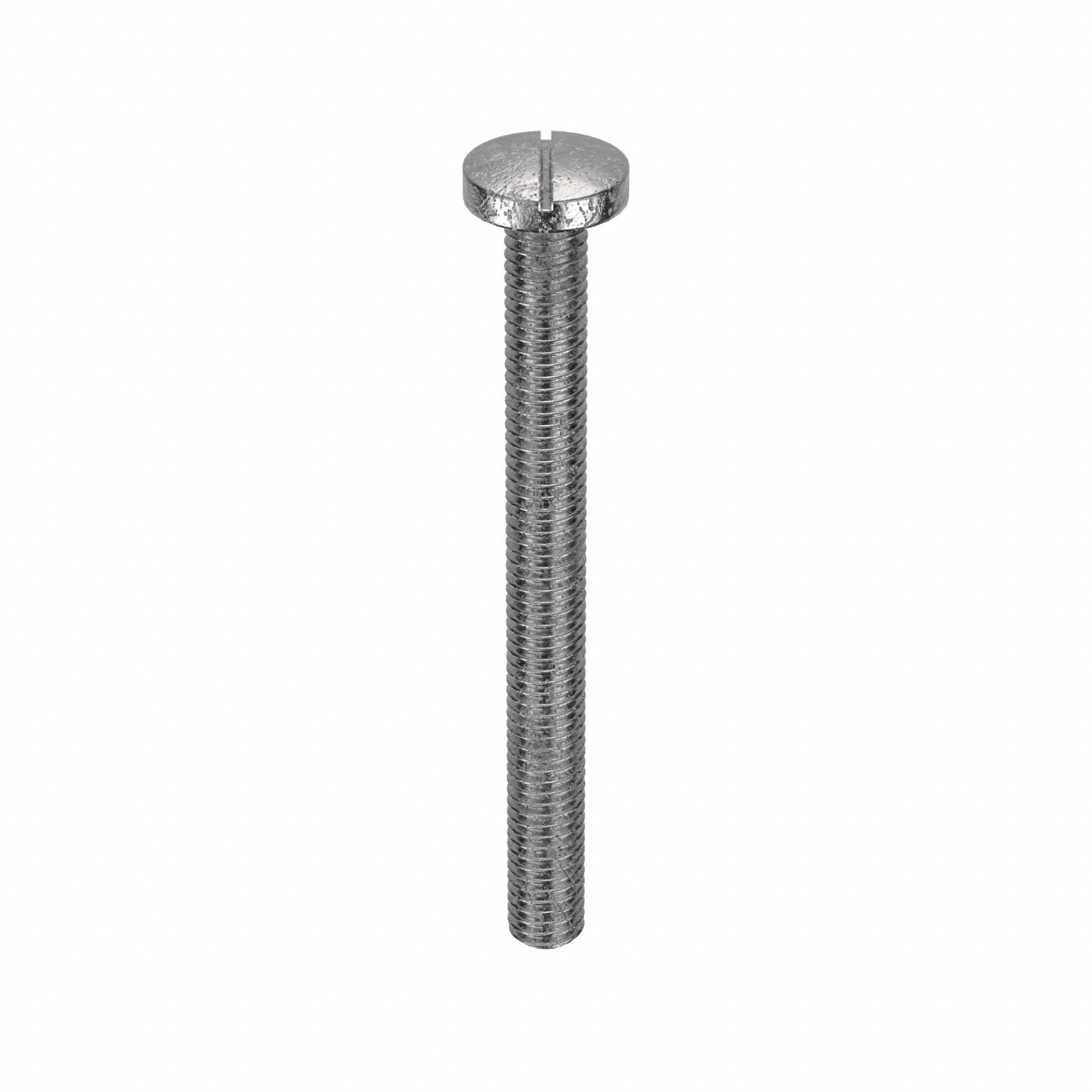 Machine Screw: #10-32 Thread Size, 2 in Lg, Stainless Steel, Plain, Pan, Slotted, 100 PK