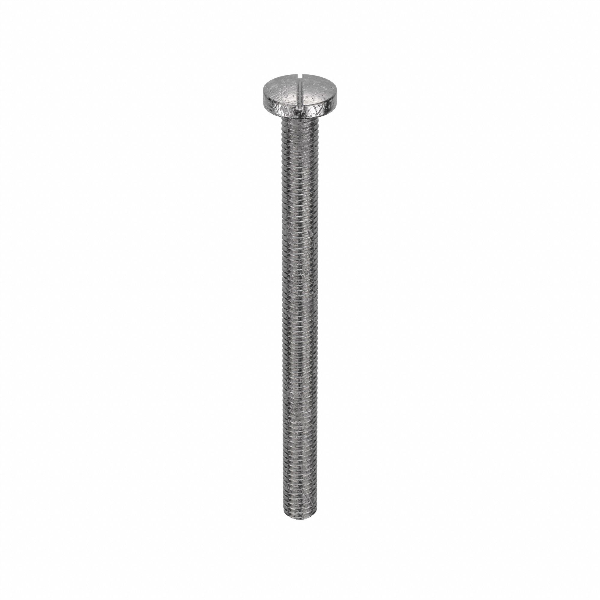 Machine Screw: #10-32 Thread Size, 2 1/2 in Lg, Stainless Steel, Plain, Pan, Slotted, 50 PK