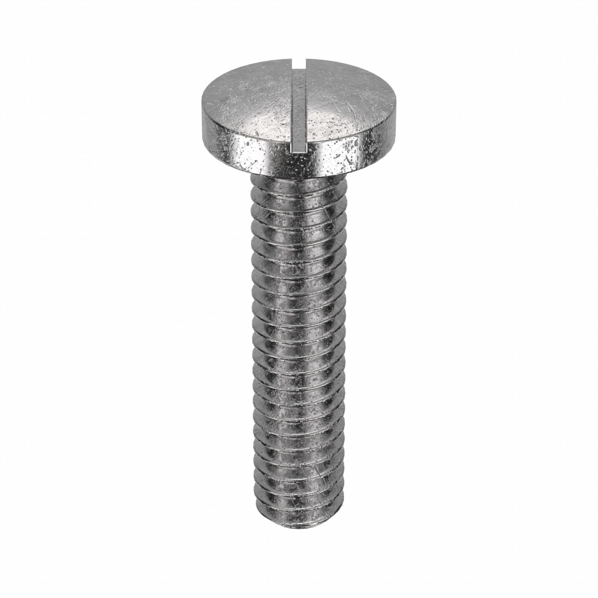 Machine Screw: #12-24 Thread Size, 1 in Lg, 18-8, Stainless Steel, Plain, Pan, Slotted, 100 PK
