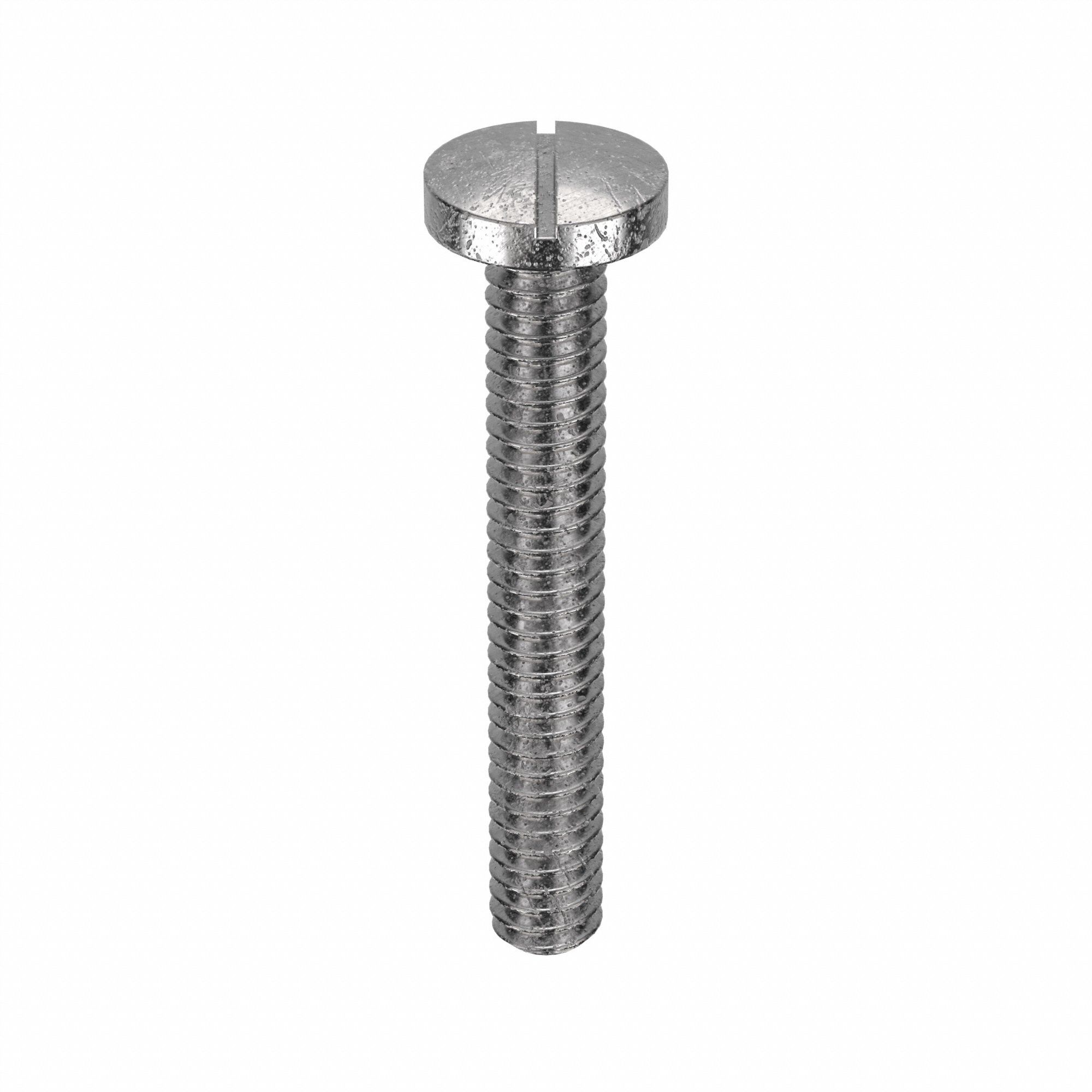 Machine Screw: 1/4"-20 Thread Size, 1 3/4 in Lg, 18-8, Stainless Steel, Plain, Pan, Slotted, 50 PK