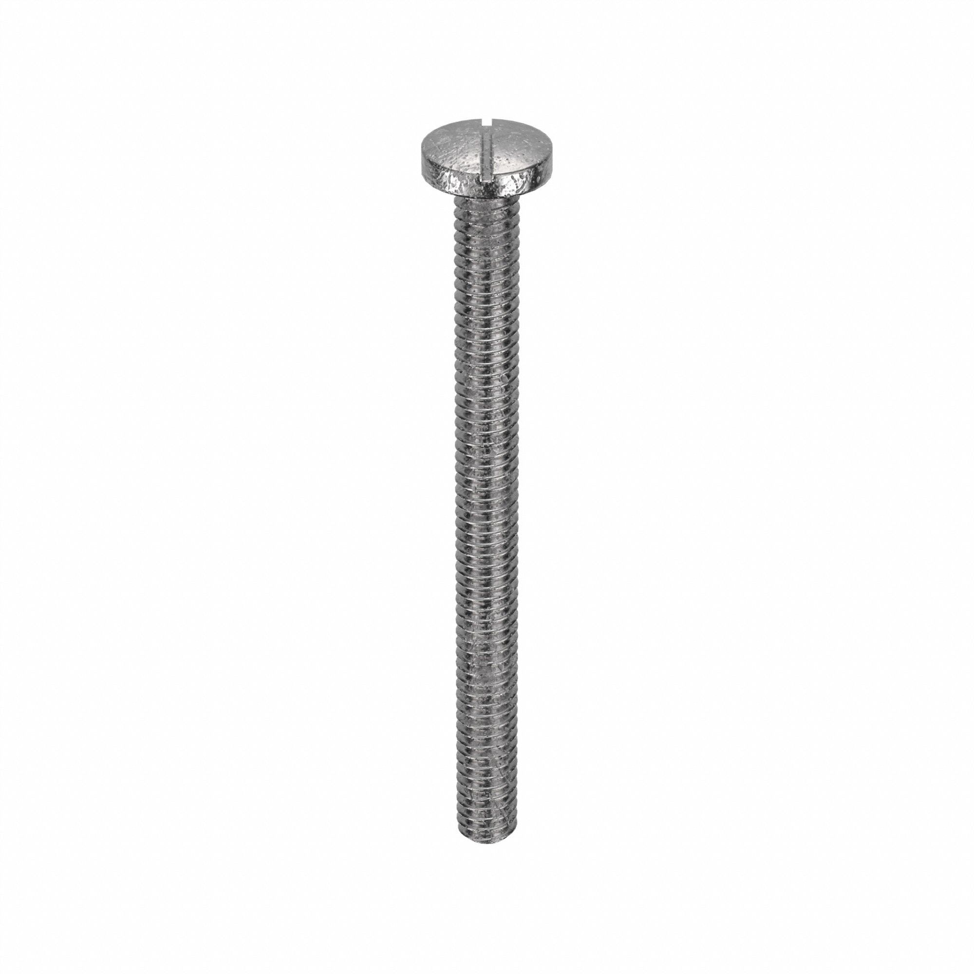 Machine Screw: 1/4"-20 Thread Size, 3 in Lg, 18-8, Stainless Steel, Plain, Pan, Slotted, 25 PK