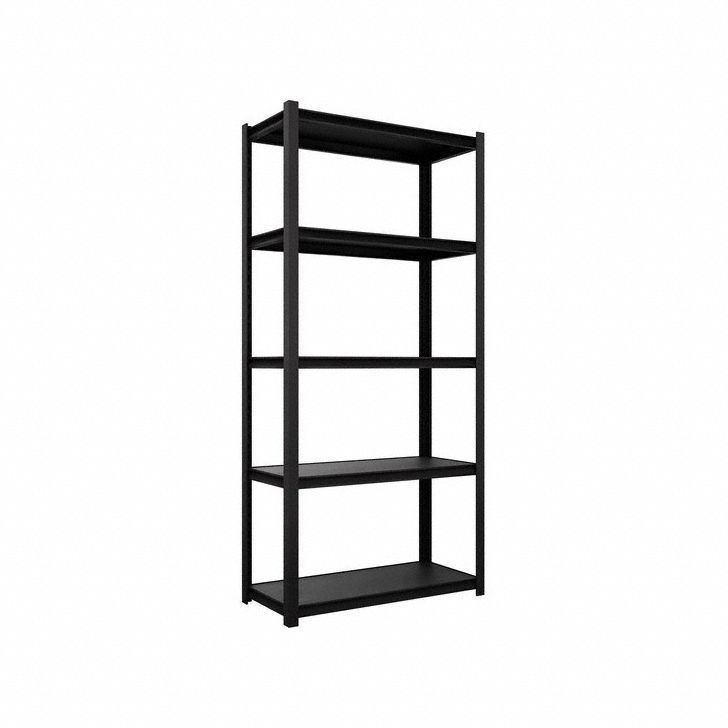 APPROVED VENDOR General Purpose Boltless Metal Shelving: Standalone, Heavy Duty, 34 in x 14 in, Open (MPN SH-ZCP-341472-5B-WB). Key specifications — attr54754: Powder Coated; attr59549: 2750 lb; attr17396: Laminated Board; attr17398: Black Wrinkle; attr17401: Standard; attr35179: APPROVED VENDOR; attr54753: Heavy Duty; attr59360: Open.