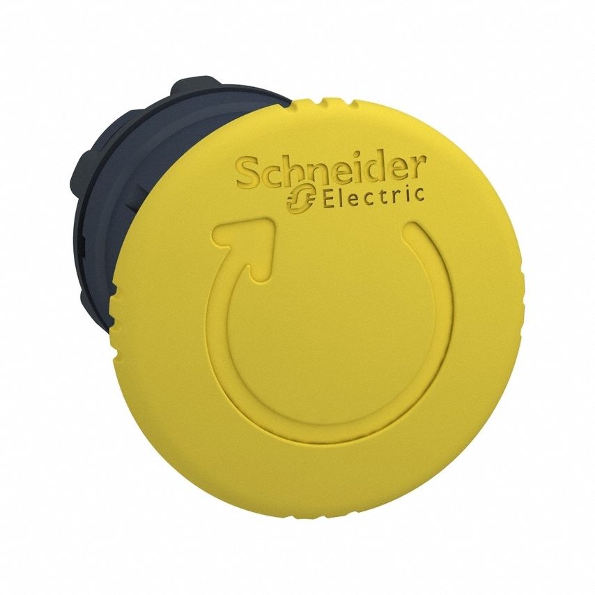 Mushroom Head Push Button: Yellow, 22 mm Mounting Size, Non-Metallic, Maintained