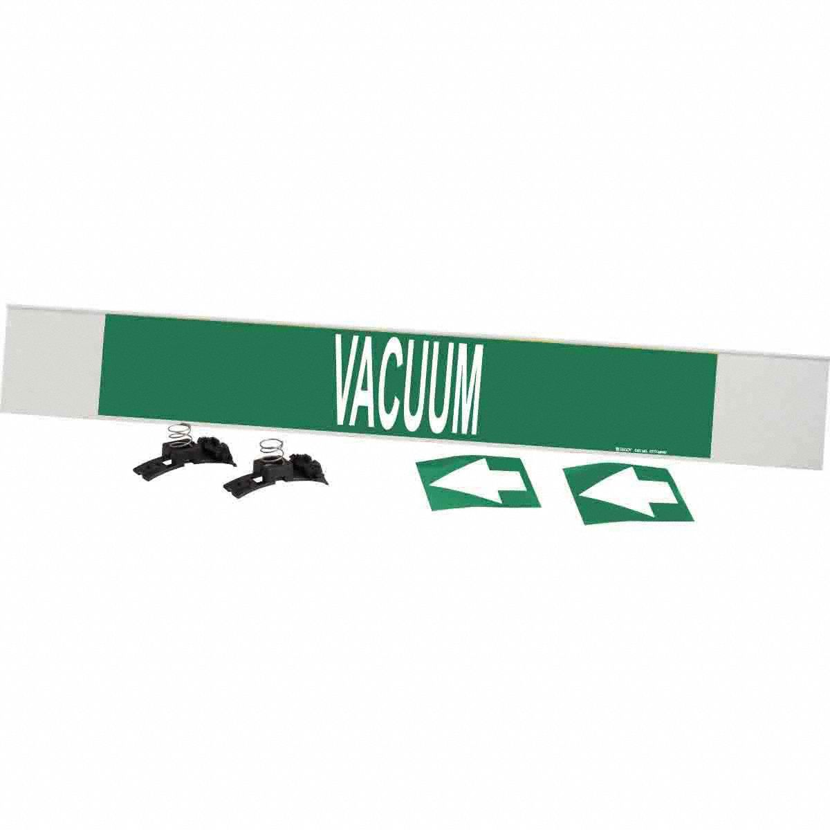 Pipe Marker: Vacuum, Green, White, Fits 8 in and Larger Pipe O.D., 1 Pipe Markers, With Arrows