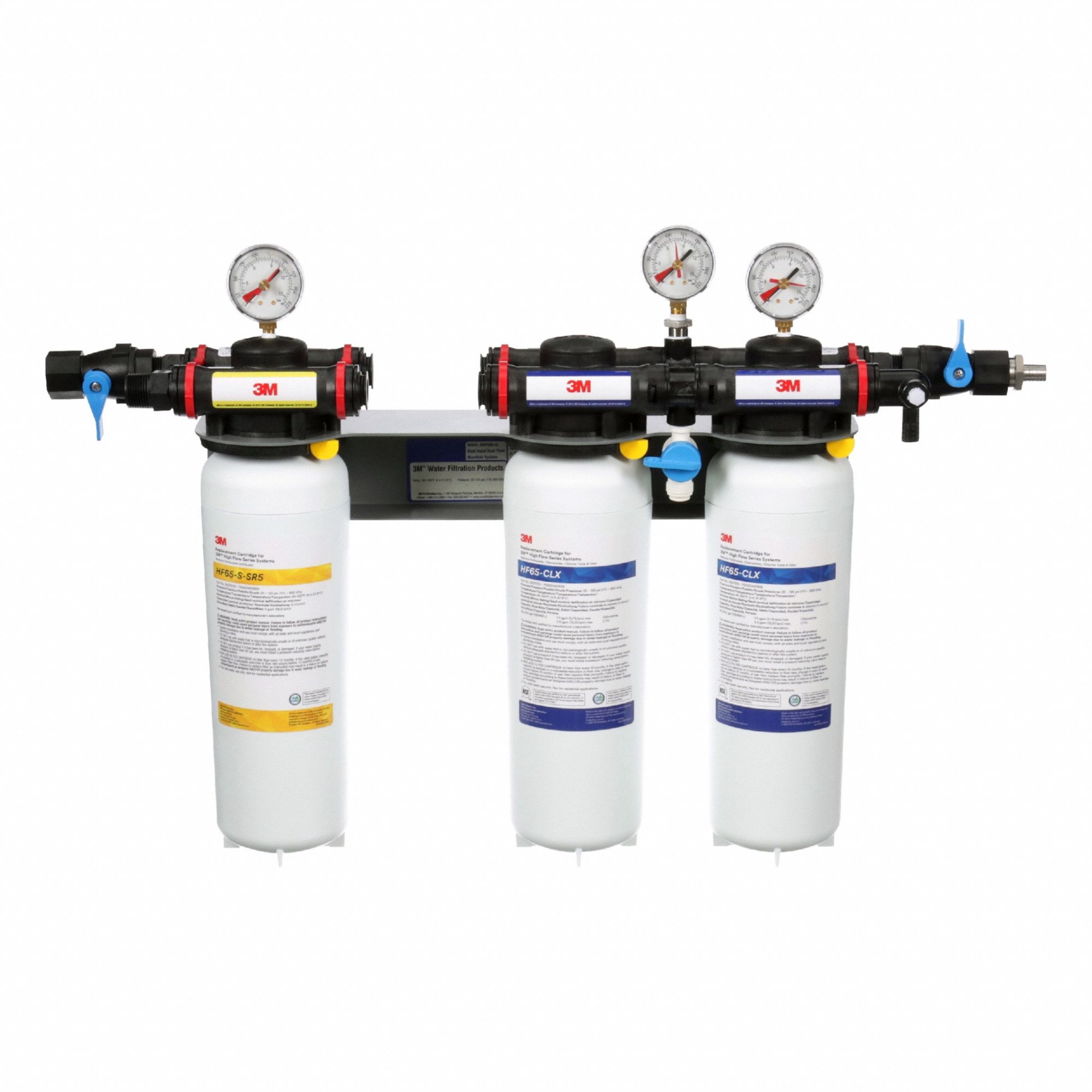 Water Filter System: 5 micron, 7 gpm, NPT, 18 3/4 in Overall Ht, 70, 000 gal, 3 Filters Included