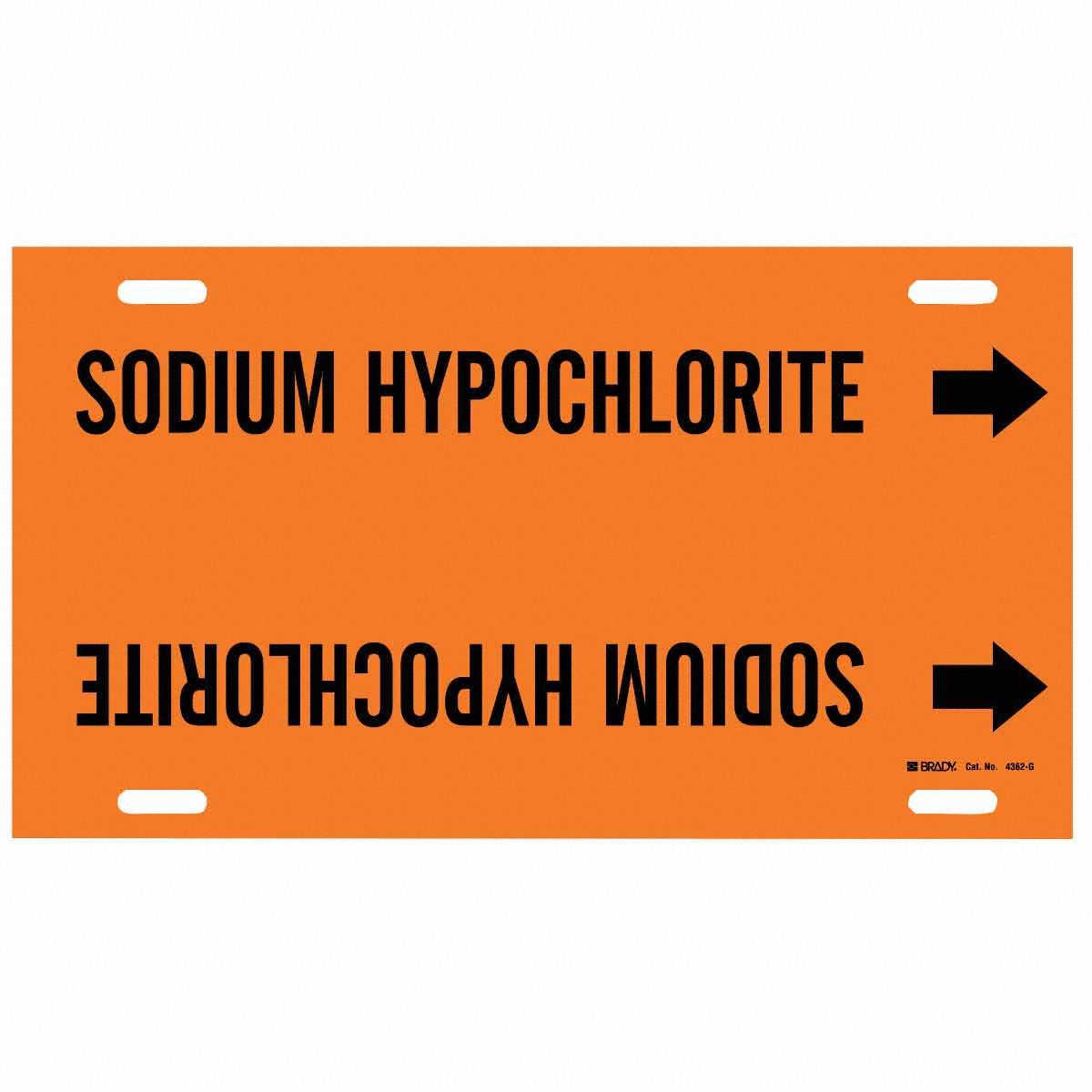 Pipe Marker: Sodium Hypochlorite, Orange, Black, Fits 8 to 9 7/8 in Pipe O.D., 1 Pipe Markers