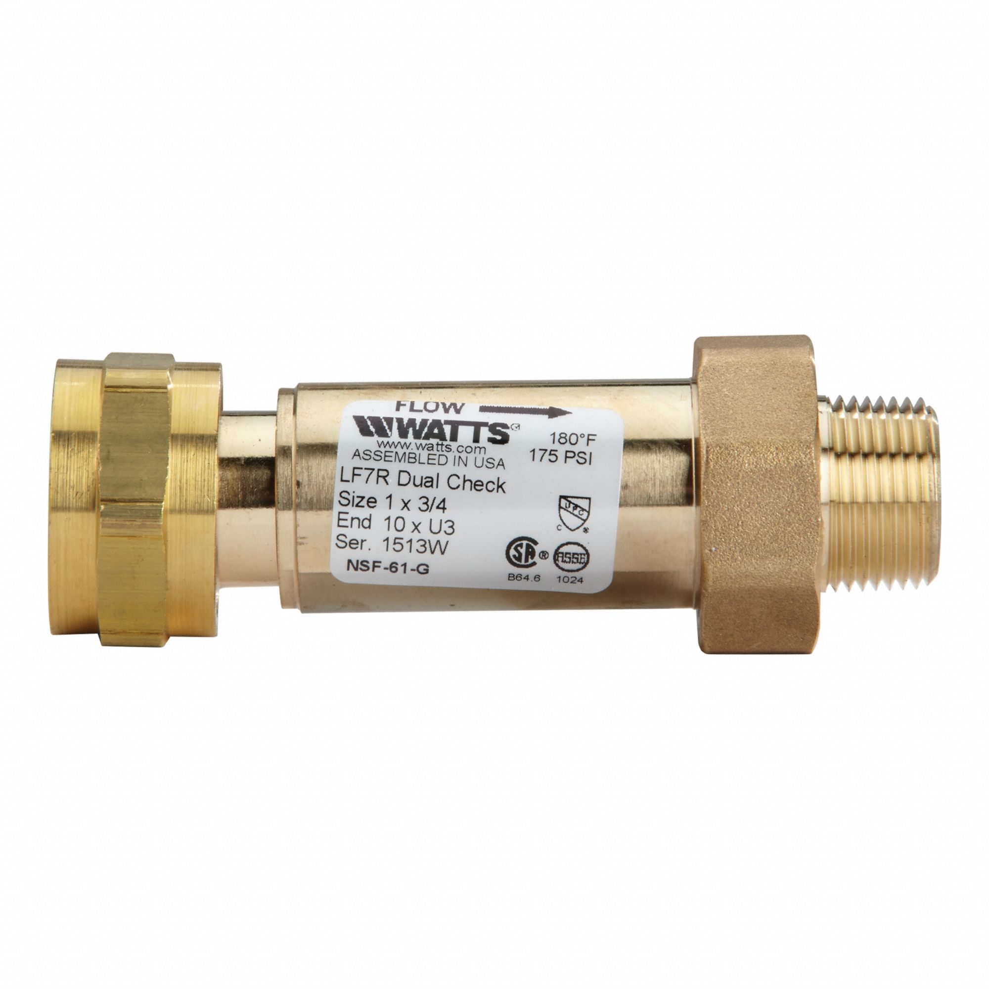 Backflow Preventer: LF7R, 1 in Pipe Size, Female Meter Swivel x Union MNPT, 26 gpm Flow Rate