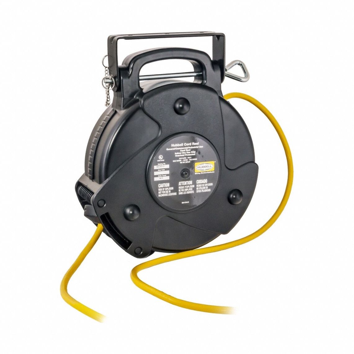 Extension Cord Reel: Ratchet Lock, 40 ft Cord Lg, 12 AWG, SJTW, Black