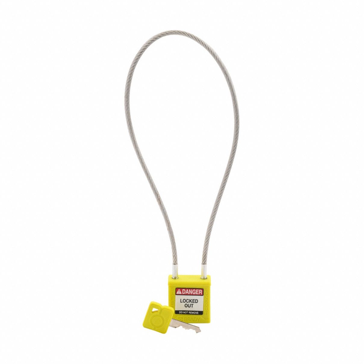 Lockout Padlock: Keyed Different, Nylon, Compact Body Body Size, Sheathed Cable, Extended, Key