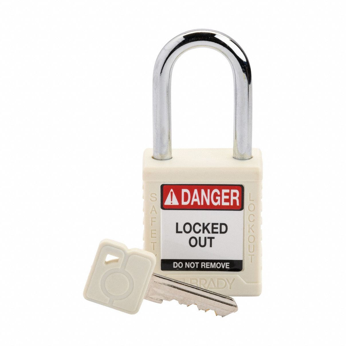 Lockout Padlock: Keyed Different, Nylon, Std Body Body Size, Steel, Std, White, 1 Pack Size