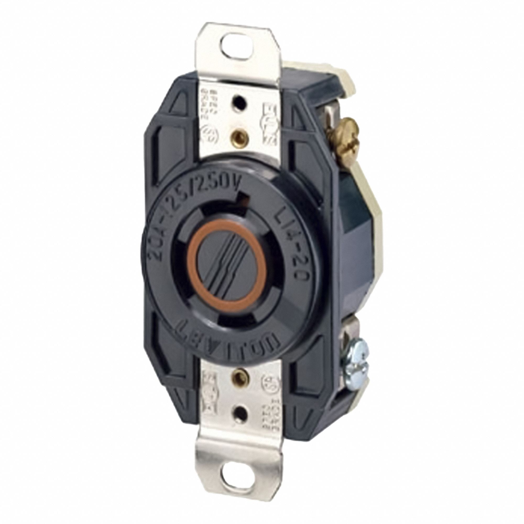 Flush Mounting Lock Receptacle: L14-20R, 20 A, 125/250V AC, Black, 3 Poles, Shrouded