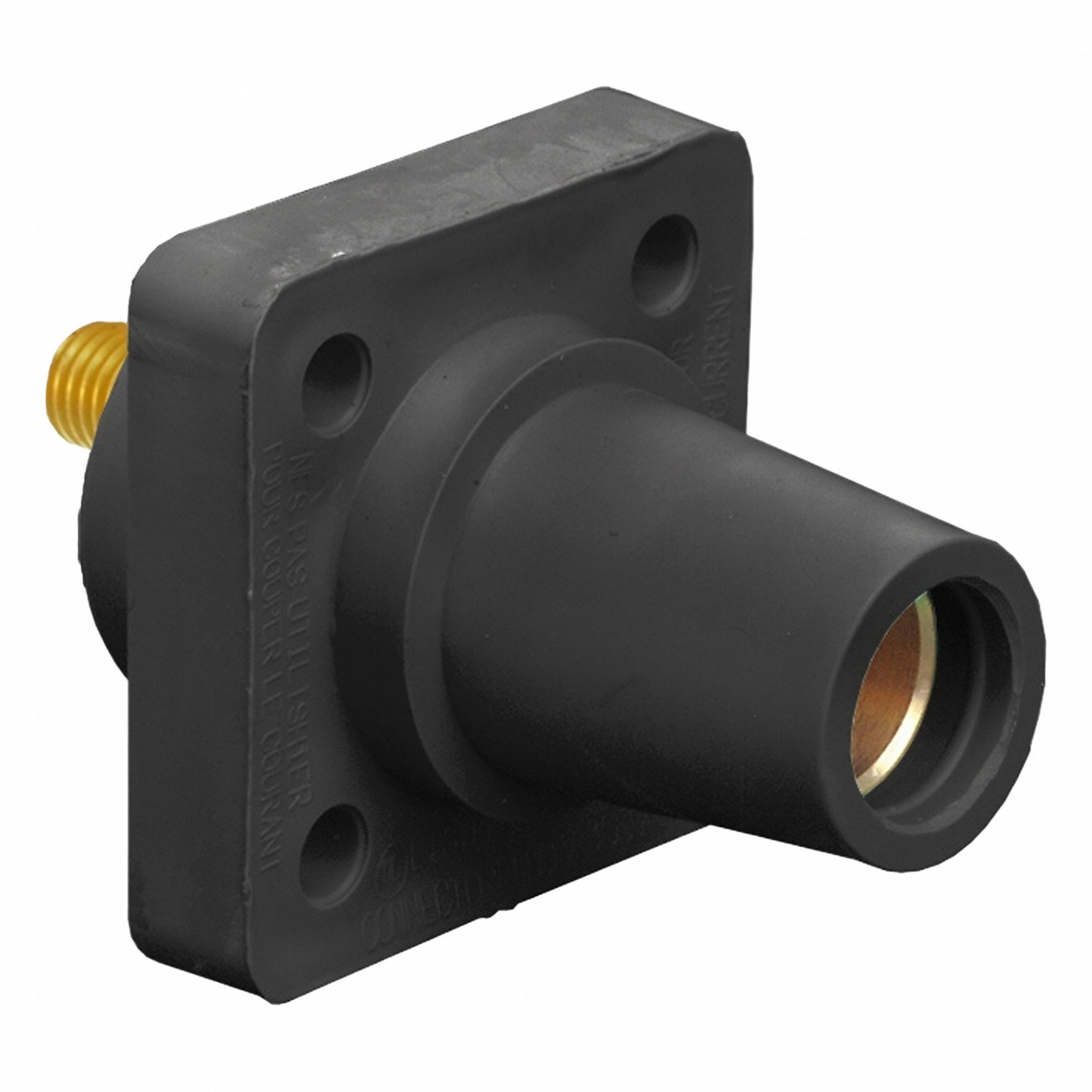 Single Pole Receptacle: For Male Plugs, 400 A, Straight, Black, Square, Threaded Mounting
