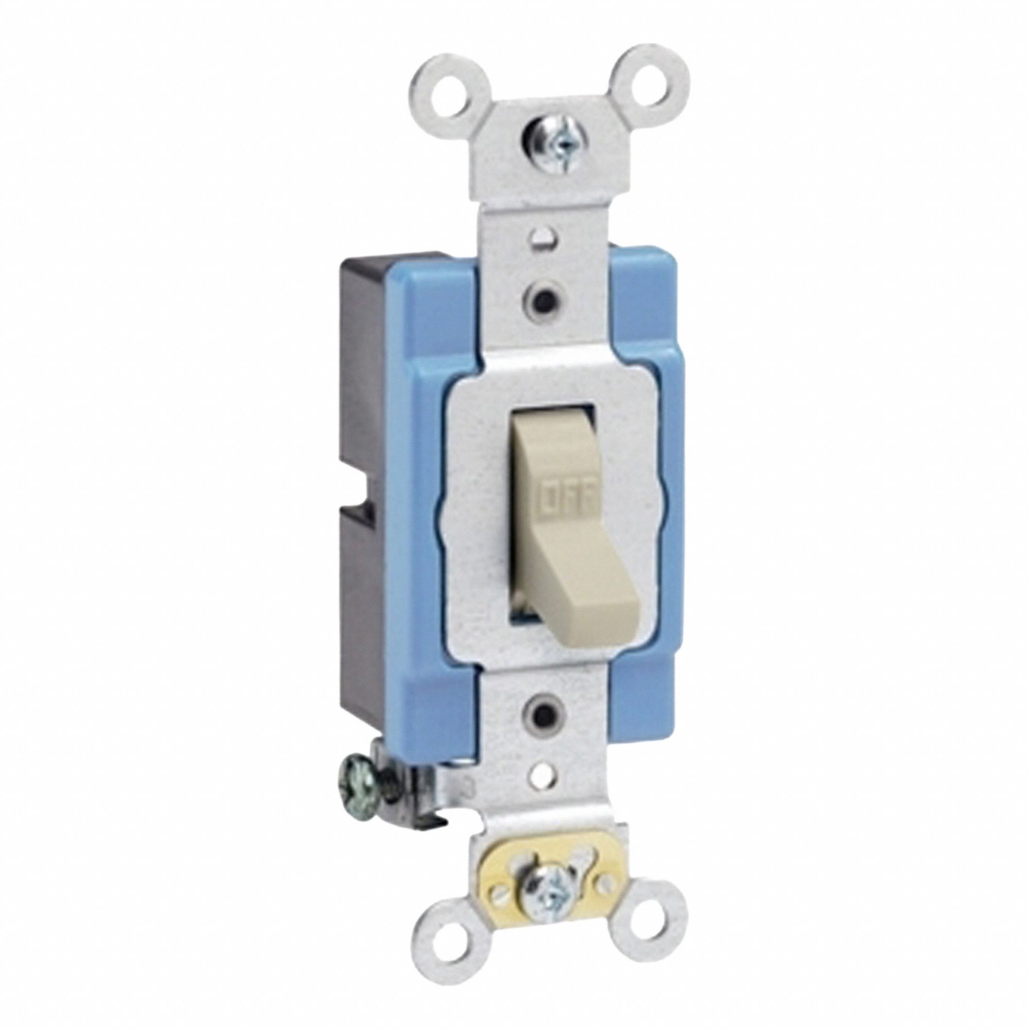 AC Quiet Switch: Toggle Switch, Single Pole, Ivory, 15 A, 120/277V AC, Screw Terminals