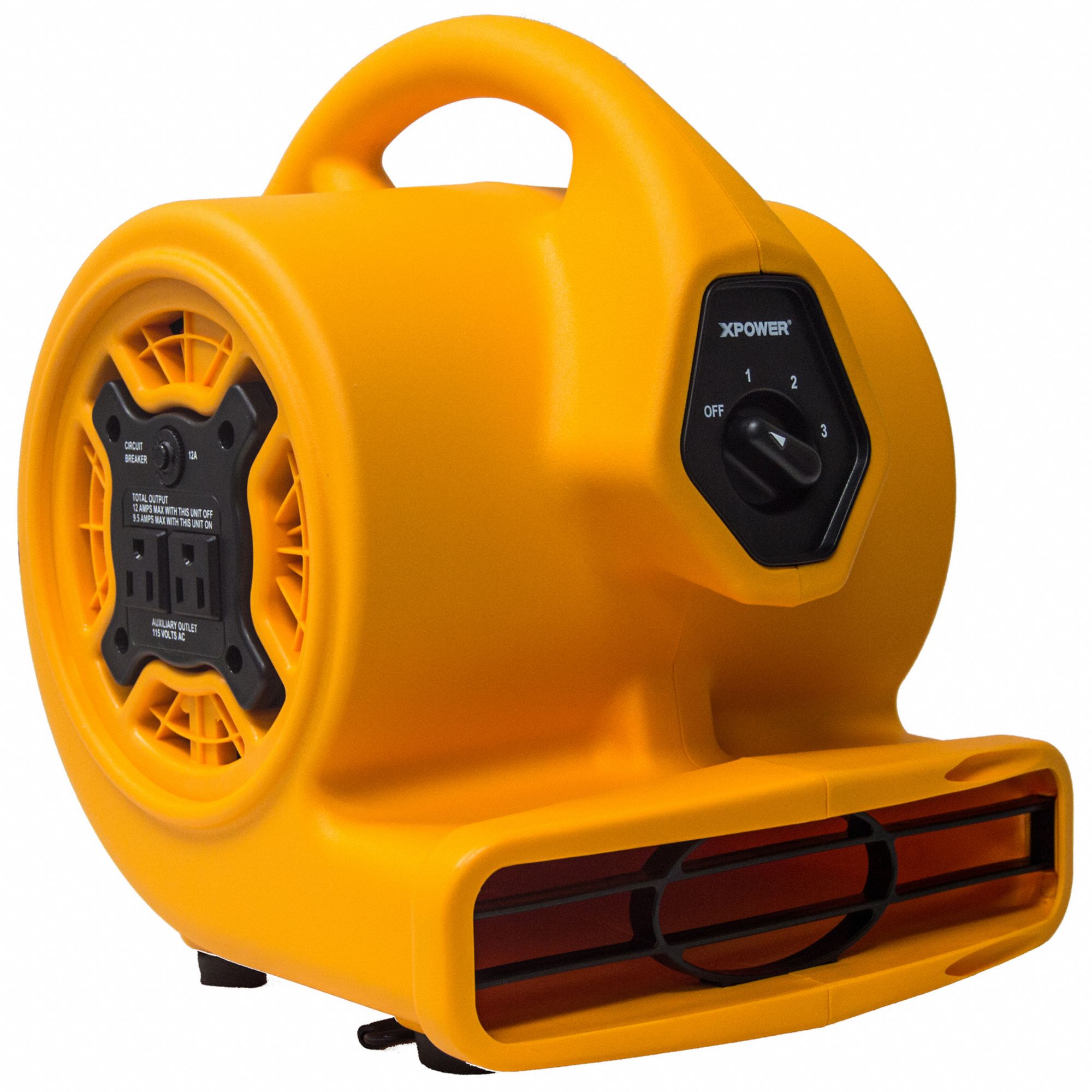 Air Mover: 800 cfm, Fixed Frame, 3 Speeds, 1/5 hp, 115V AC, 10 ft Cord, Yellow, Variable