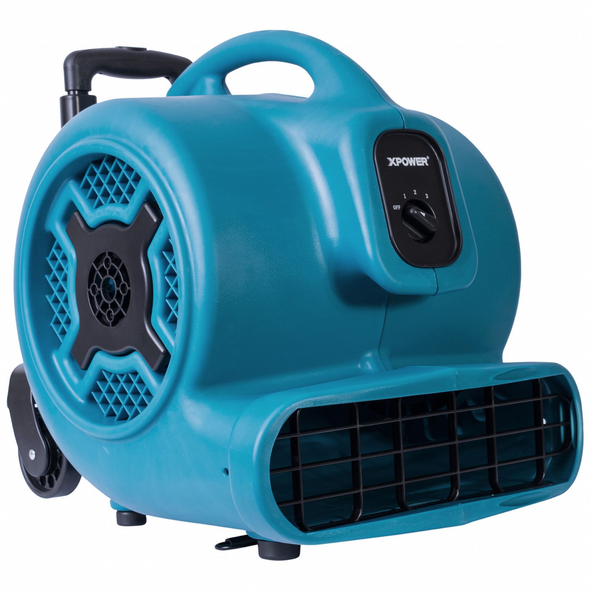Air Mover: 3, 200 cfm, Fixed Frame, Extendable Handle, 3 Speeds, 3/4 hp, 115V AC, 20 ft Cord, Blue