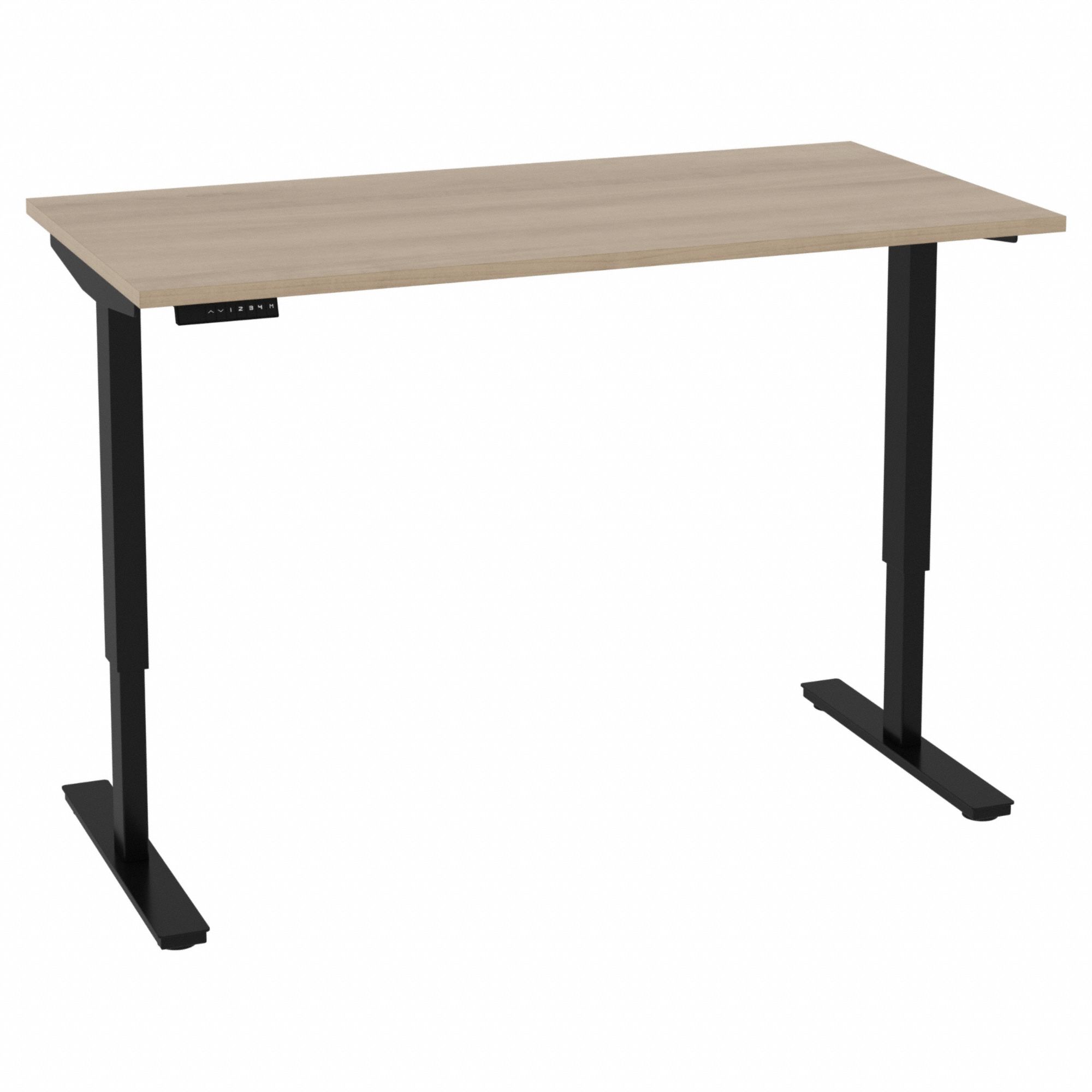 Electric Sit-Stand Desk: Maple, Particle Board, 59 1/4 in Overall Wd, 29 1/2 in Overall Dp