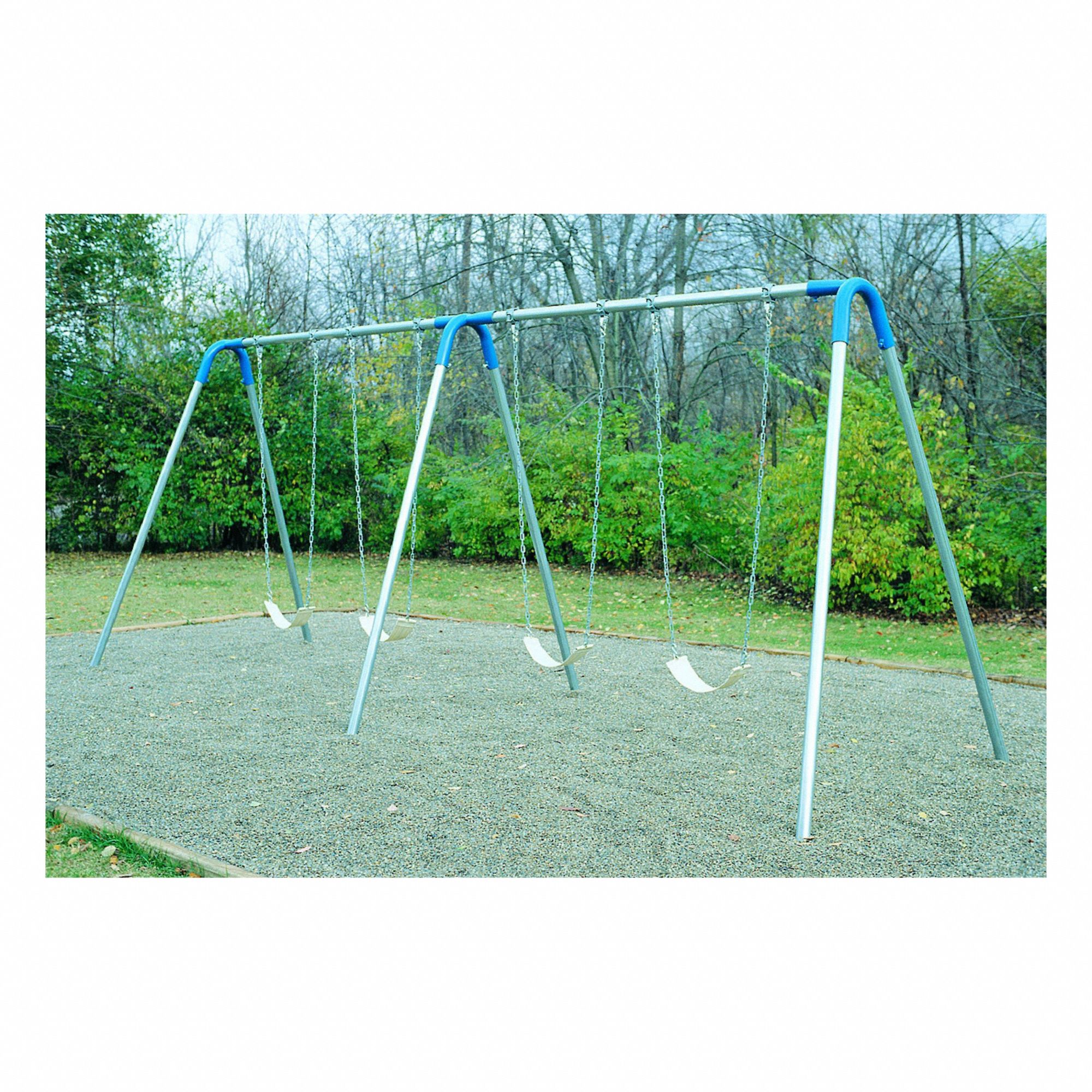 Swing Set: In-Ground Kit, 4 Strap Seats, 36.25 ft Installation Zone Lg, 8 ft Overall Ht