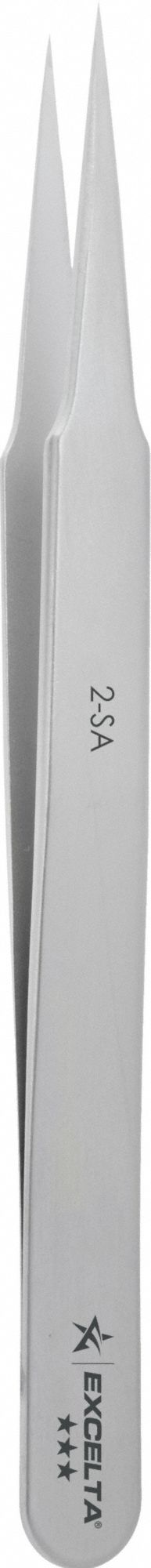 Tweezers: Stainless Steel, Point, Straight Tip, 0.006 in Tip Thick