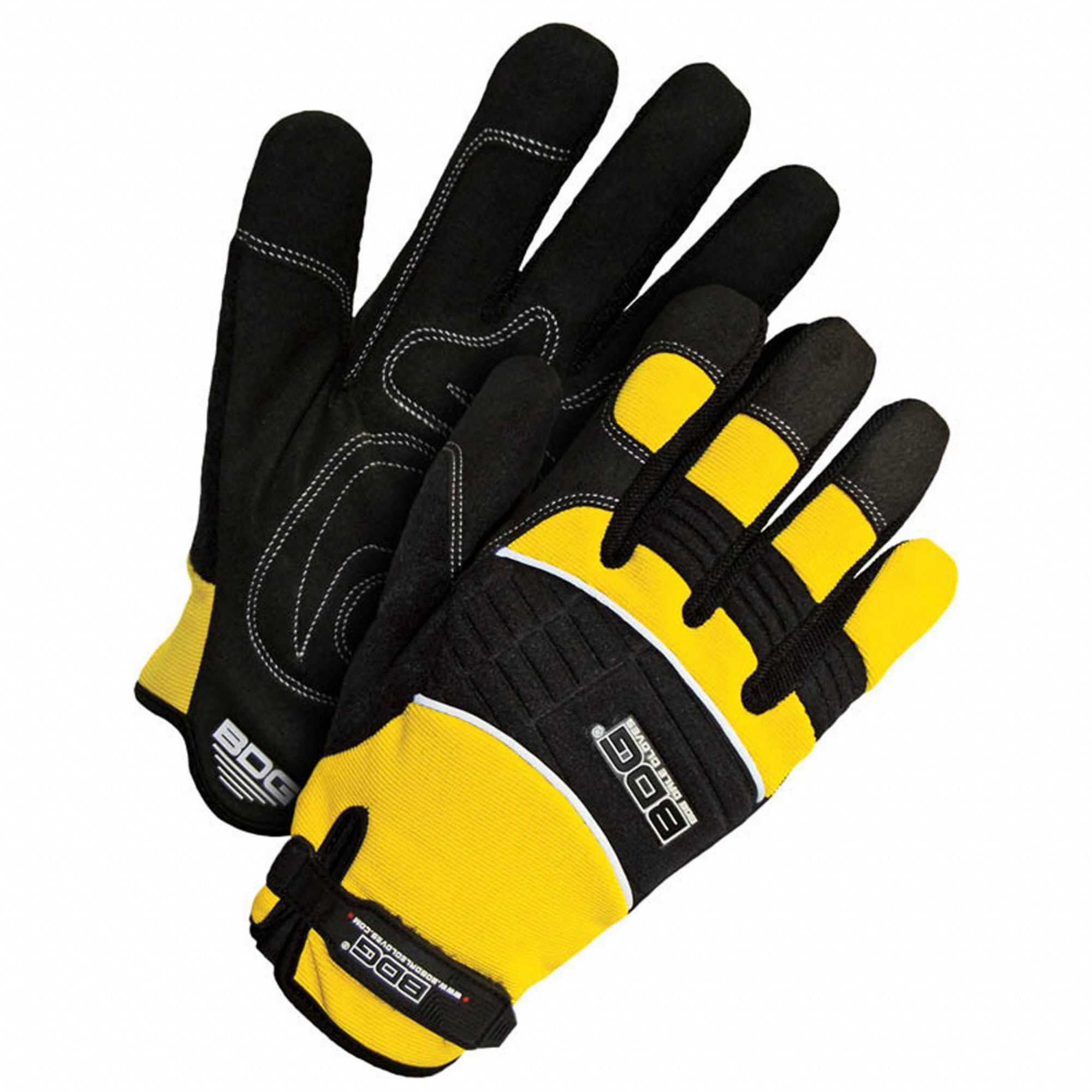 GLOVES, HEAVY-DUTY, SIZE XXL, BLACK/YELLOW, SYNTHETIC LEATHER/SPANDEX