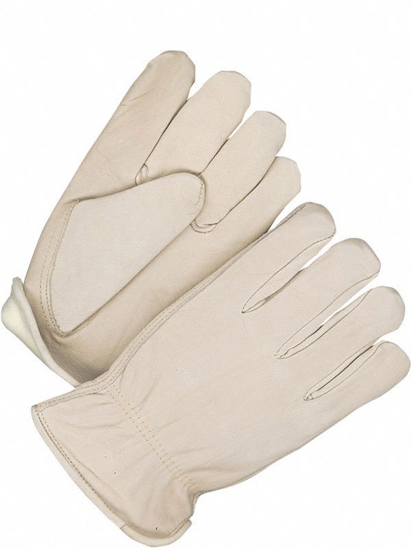 Leather Gloves: L, Premium, Drivers Glove, Cowhide, Keystone Thumb, Slip-On Cuff, Beige, 1 PR