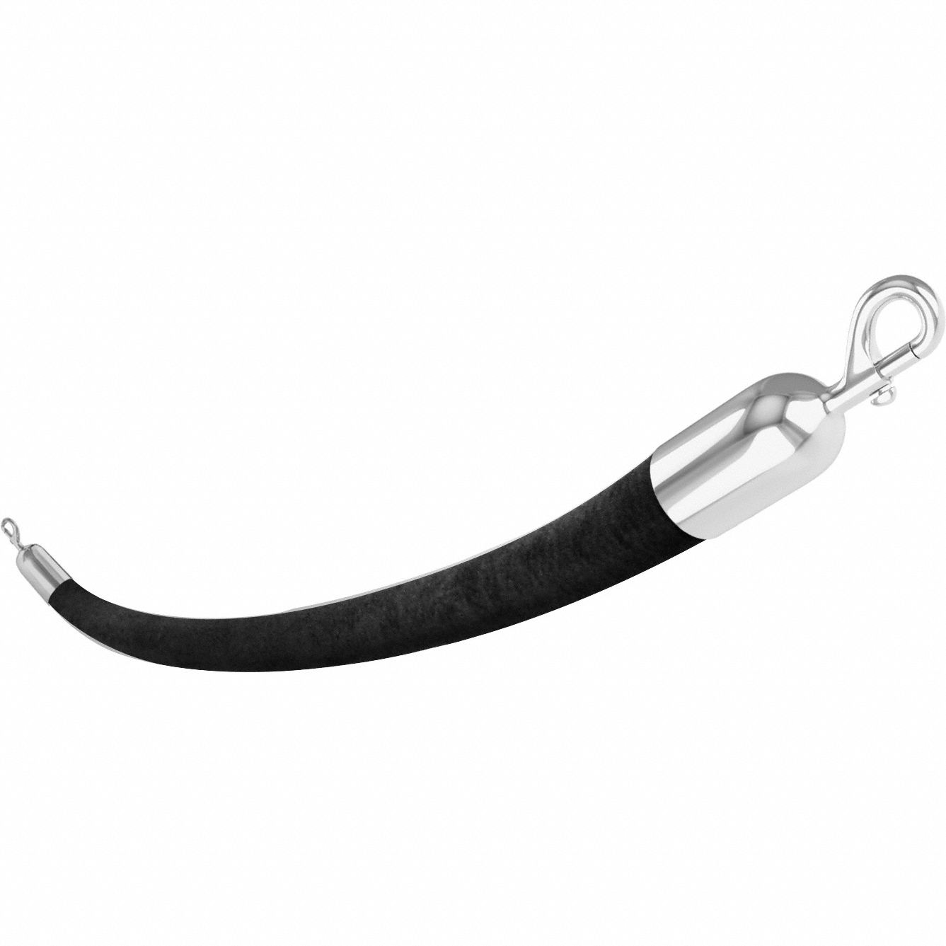 Barrier Rope: Black, 6 ft Overall Lg, Velvet, Snap End