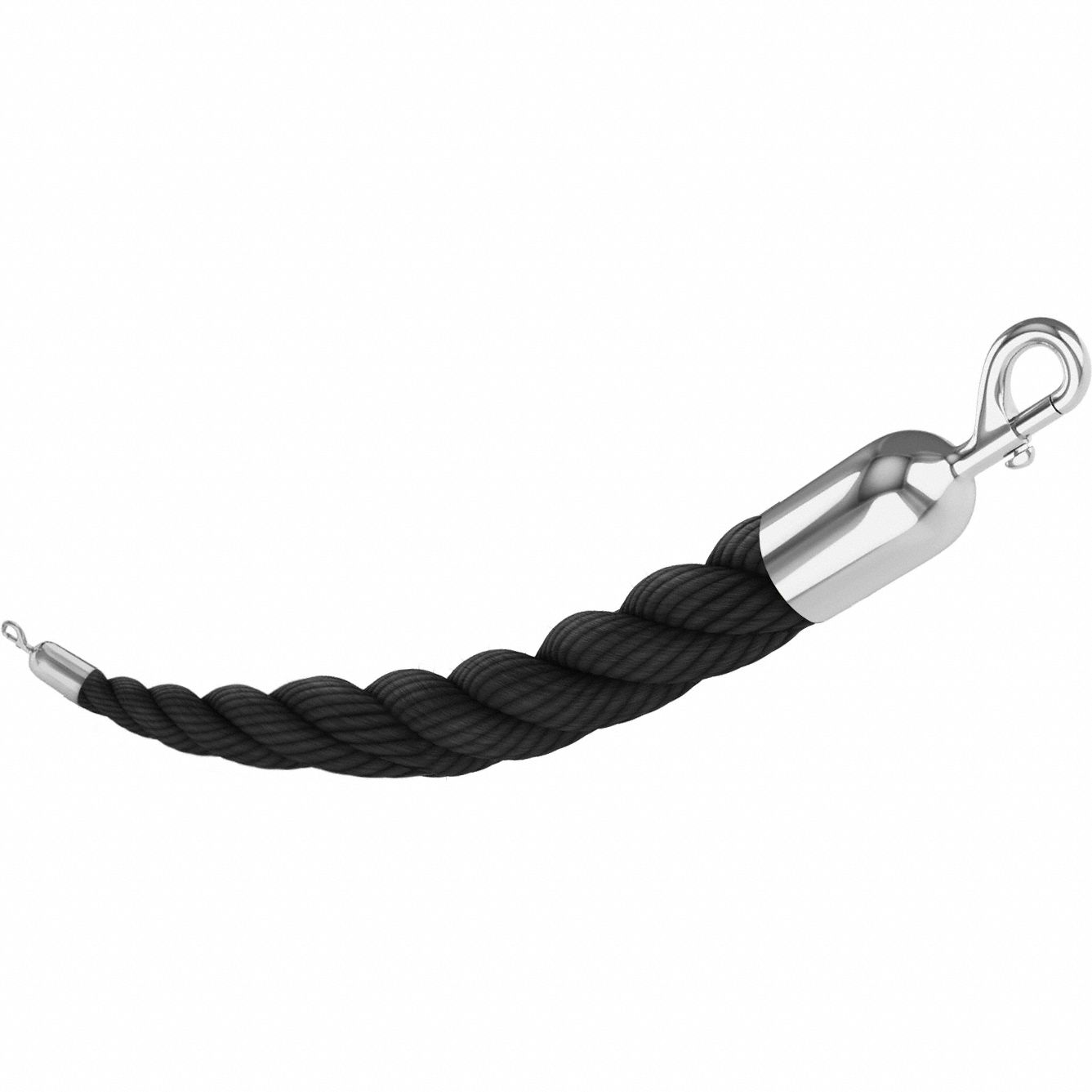 Barrier Rope: Black, 6 ft Overall Lg, Polypropylene, Snap End