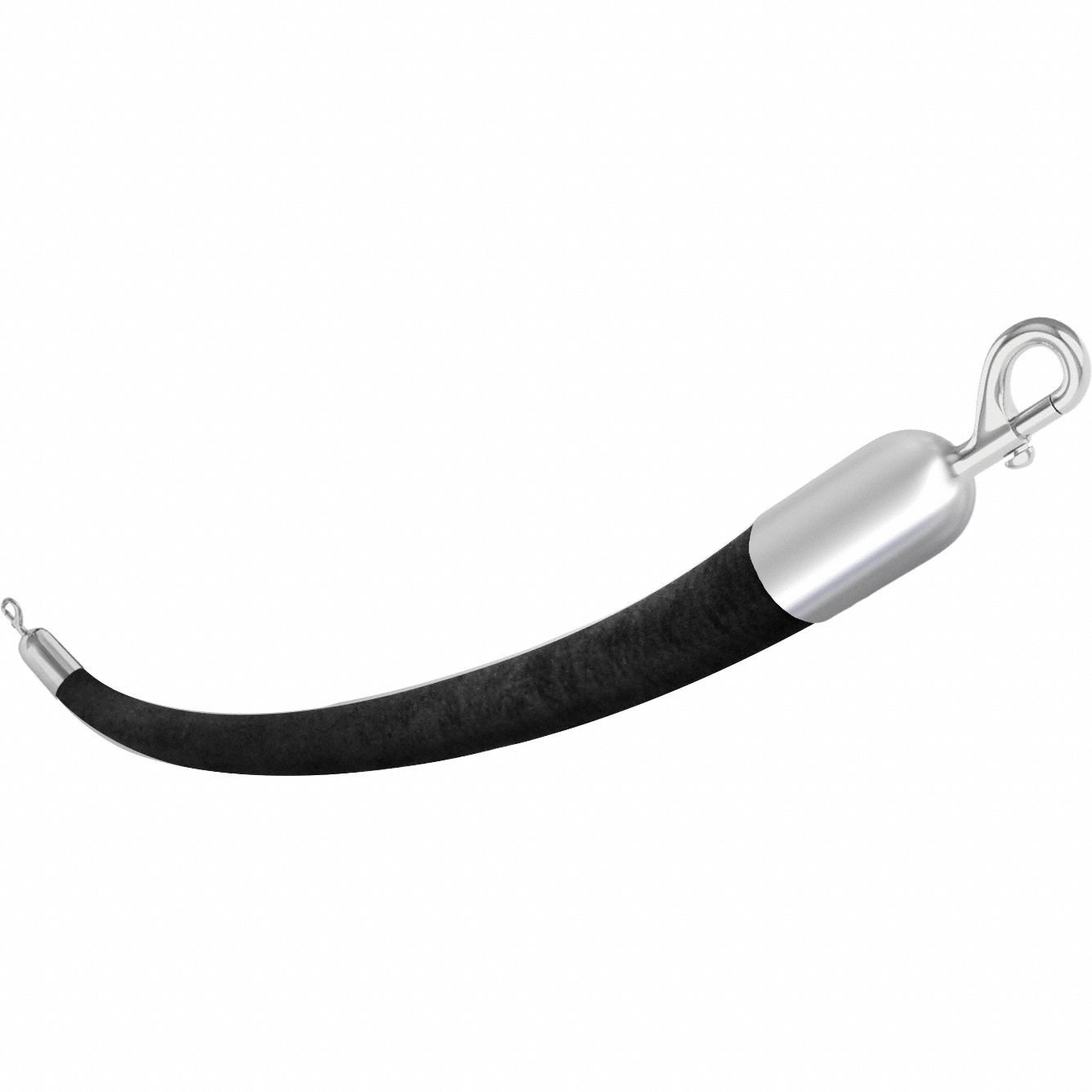 Barrier Rope: Black, 6 ft Overall Lg, Velvet, Snap End